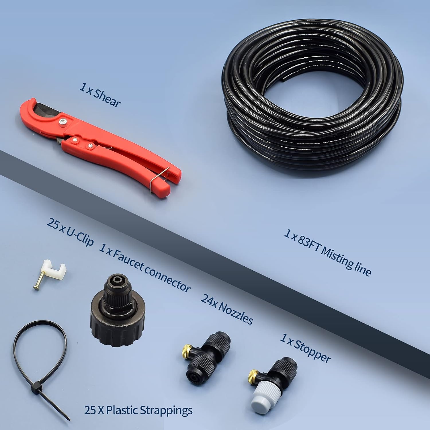Patio Misters for Cooling - 83FT Outdoor Water Misting System, Misting Fan Line, Garden Hose Mister for Greenhouse Backyard Trampoline with Upgraded 25 Copper Metal Mist Nozzles