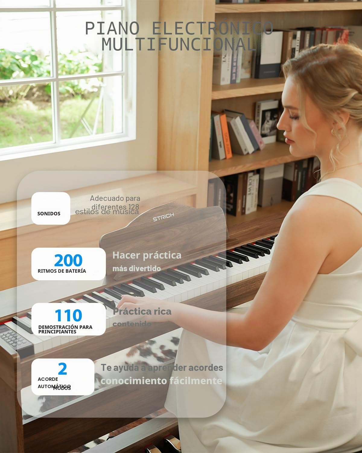 Piano digital STRICH 88 teclas, teclado con acción martillo y teclas ponderadas, teclado de piano eléctrico de tamaño completo con soporte de mueble, altavoces 25Wx2, compatible con USB-MIDI/conexión