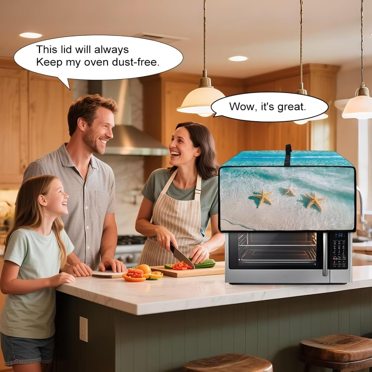 Starfish Beach Print Toaster Oven Dust-proof Cover, Heat-Resistant Kitchen Appliance Protector with 2 Accessory Pockets Microwave Oven Cover (Medium-14.5 * 18.46 * 9 inches)