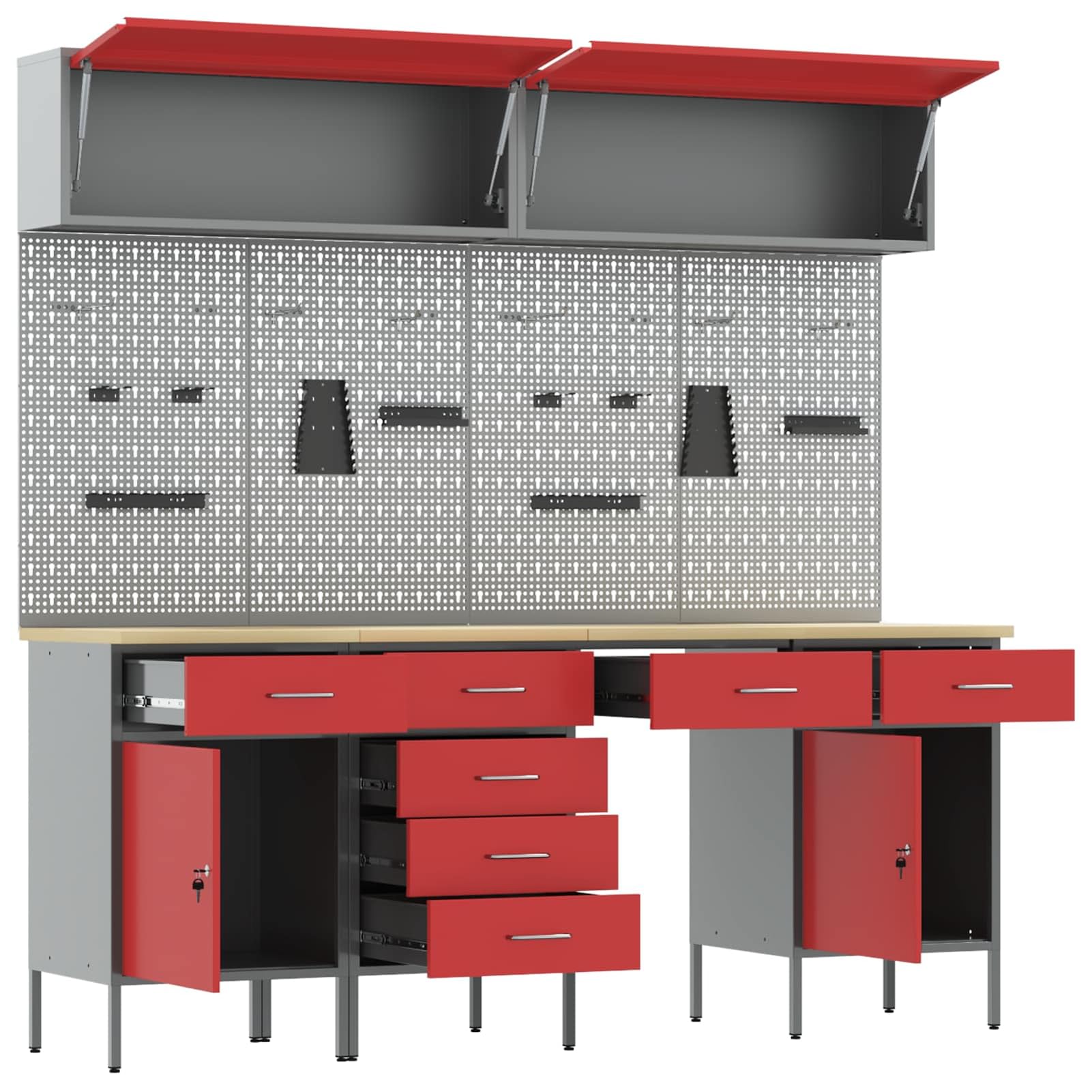 Gecheer Mobile da Lavoro Professionale, Armadietto Utensili in Acciaio e Legno Ingegnerizzato con 3 Cassetti, 650 kg capacità di Carico per Garage, Officina, Spazi di Lavoro