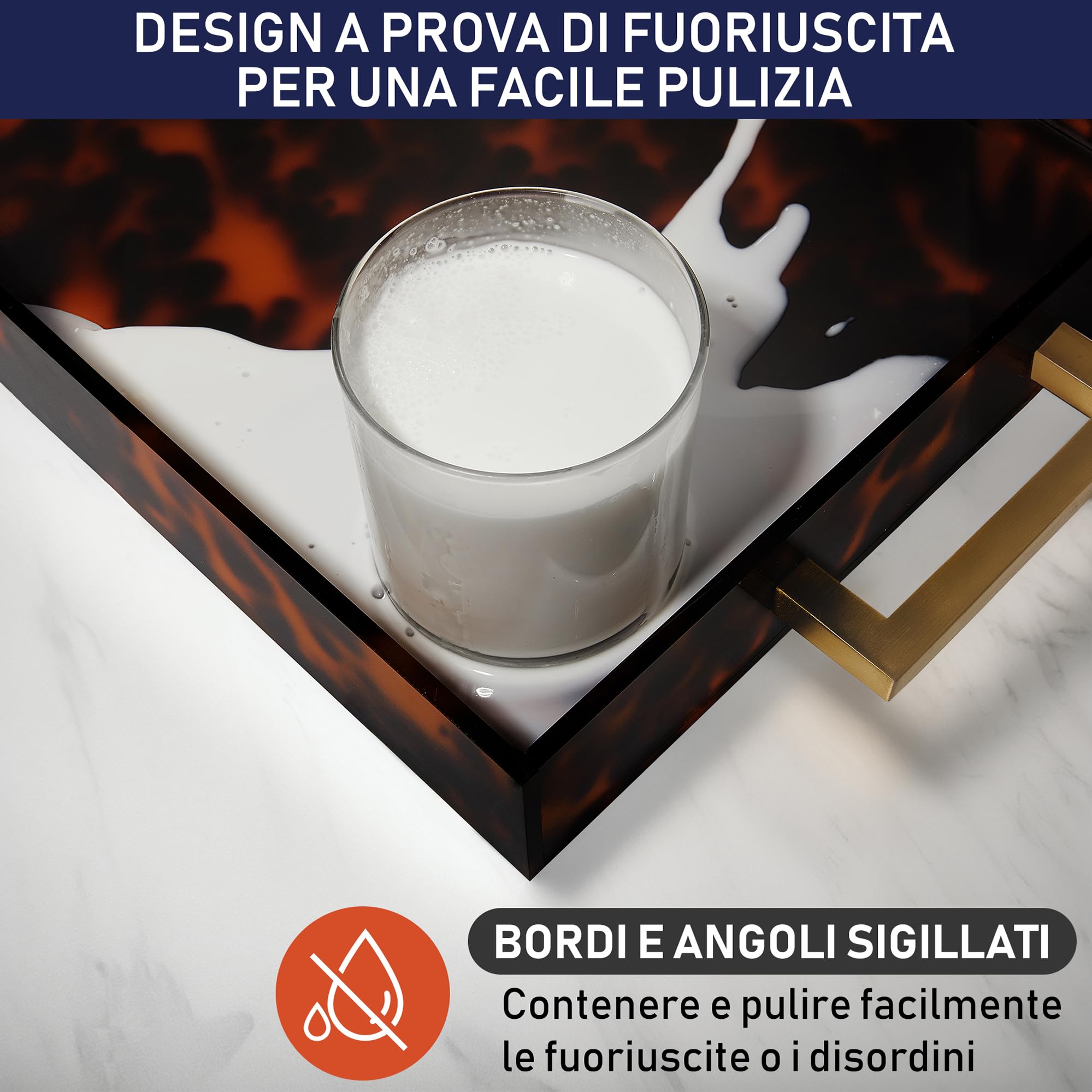 Vassoio da Portata in Acrilico con Manici Dorati, 40,6 x 30,5 cm, Vassoio Decorativo per Tavolino da Caffè, a Prova di Fuoriuscita, Cucina, Vanità, Piatto per Feste (Guscio di Tartaruga)