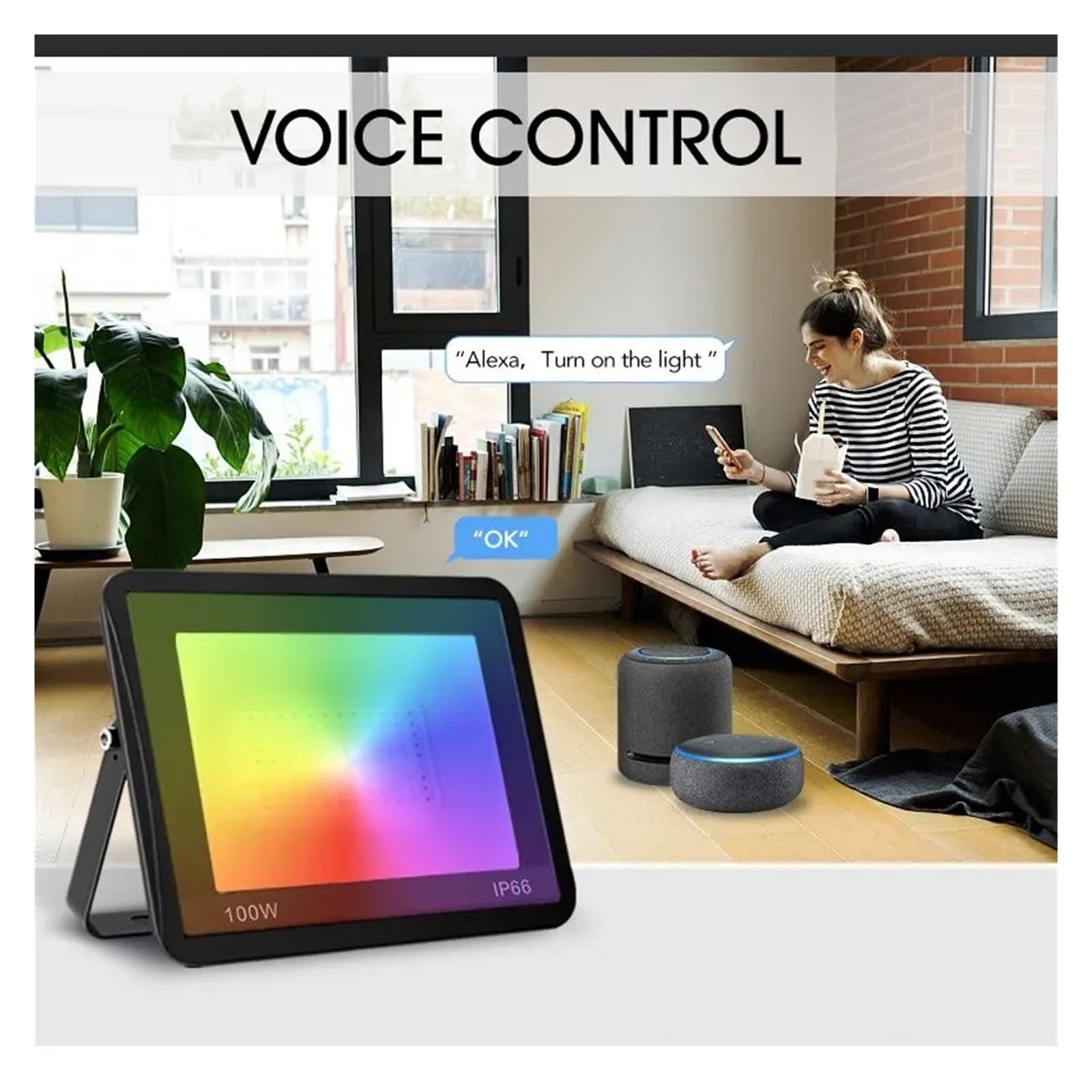 Proiettore a LED, TUYA RGB Proiettore Smart APP Controllo vocale CCT 3000-6500K 30W 50W 100W AC for illuminazione esterna for feste in giardino(30W)