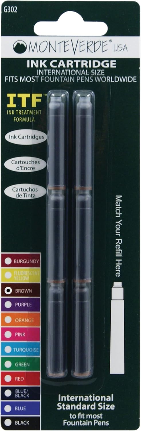 Monteverde Internatinal Size Cartridge to Fit Fountain Pens, Brown, 6 per Pack (G302BN) Monteverde Internatinal Size Cartridge to Fit Fountain Pens, Brown, 6 per Pack (G302BN)