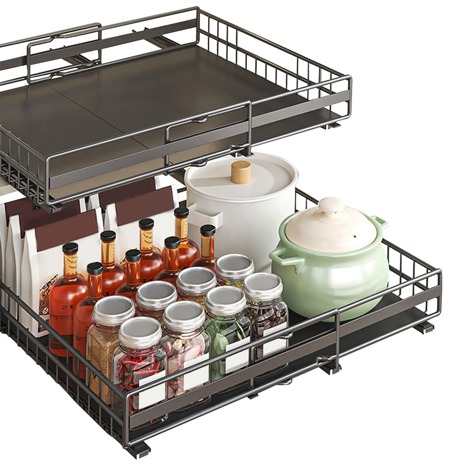 2PCS Cabinet Organizer with Nano Adhesive Pull Out Spice Rack Expandable 31-52inch Slide Out Drawer for Inside Cabinet & Pantry Shelf Racks