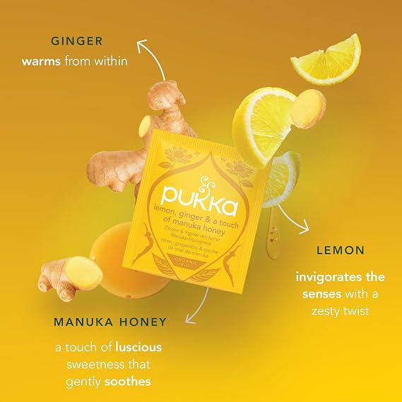 Pukka Herbal Teas Tea Organic Lemon Ginger and Manuka Honey 20 Bags Case Of 6, 20 Count