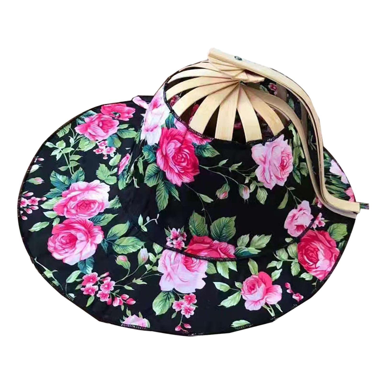 rockible 3 Ventagli di bambù, Cappello da Sole Pieghevole, Cappello di Protezione Solare Floreale, Leggero, Multifunzionale, Design Traforato, Cappello Pieghev