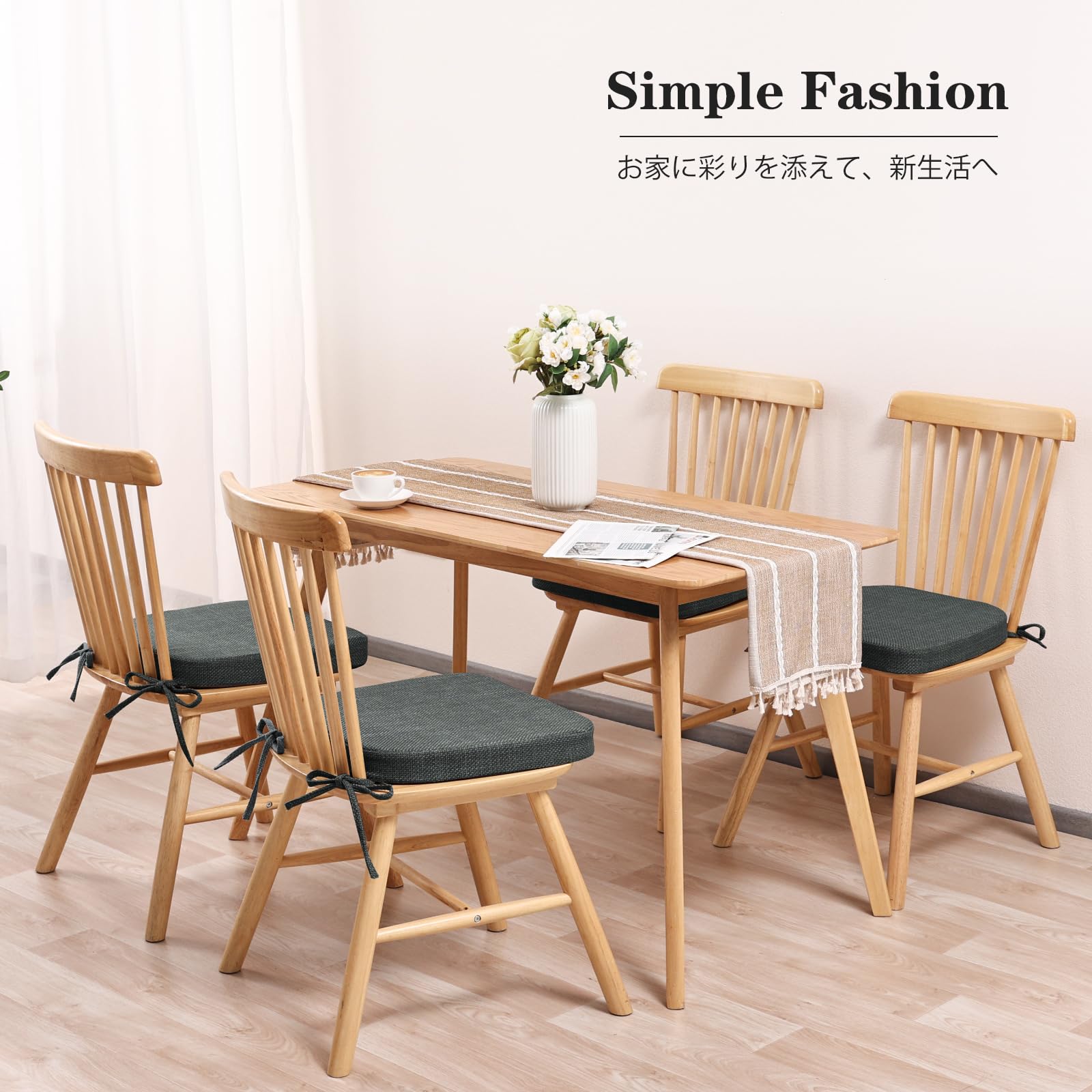 TanYoo 座布団 クッション 椅子用クッション ぷりぷり弾力性高反発 チェアパッド ダイニングチェア用 馬蹄型座布団 お尻が痛くならない 43×40×4cm厚み 滑り止め ひも付きざぶとん 2枚セット (ブラック)