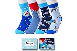 HAPPYPOP Shark Gifts for Boys - Silly Shark Socks Adult 4 Pack,...