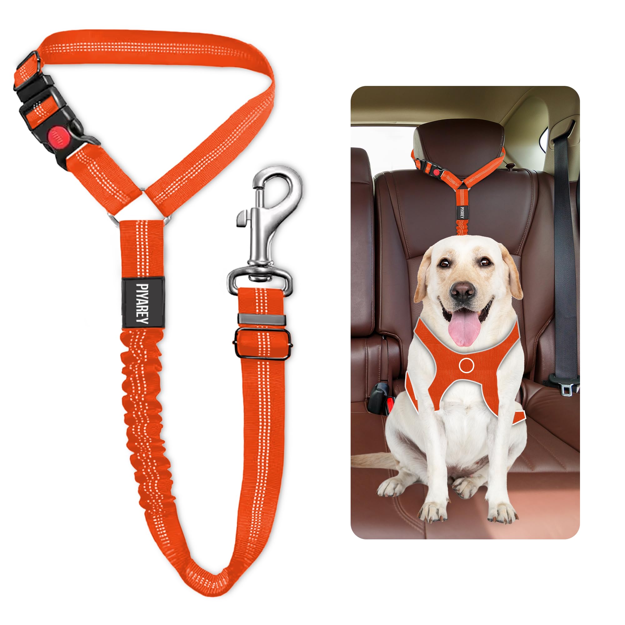 Car Seat Belts For Dogs Headrest Dog Car Seat Belt Adjustable Dog Car Harness Pet Seatbelt Anti Shock Elastic Puppy Restraint Strong Leash Leads For Dogs Safety (ORANGE)