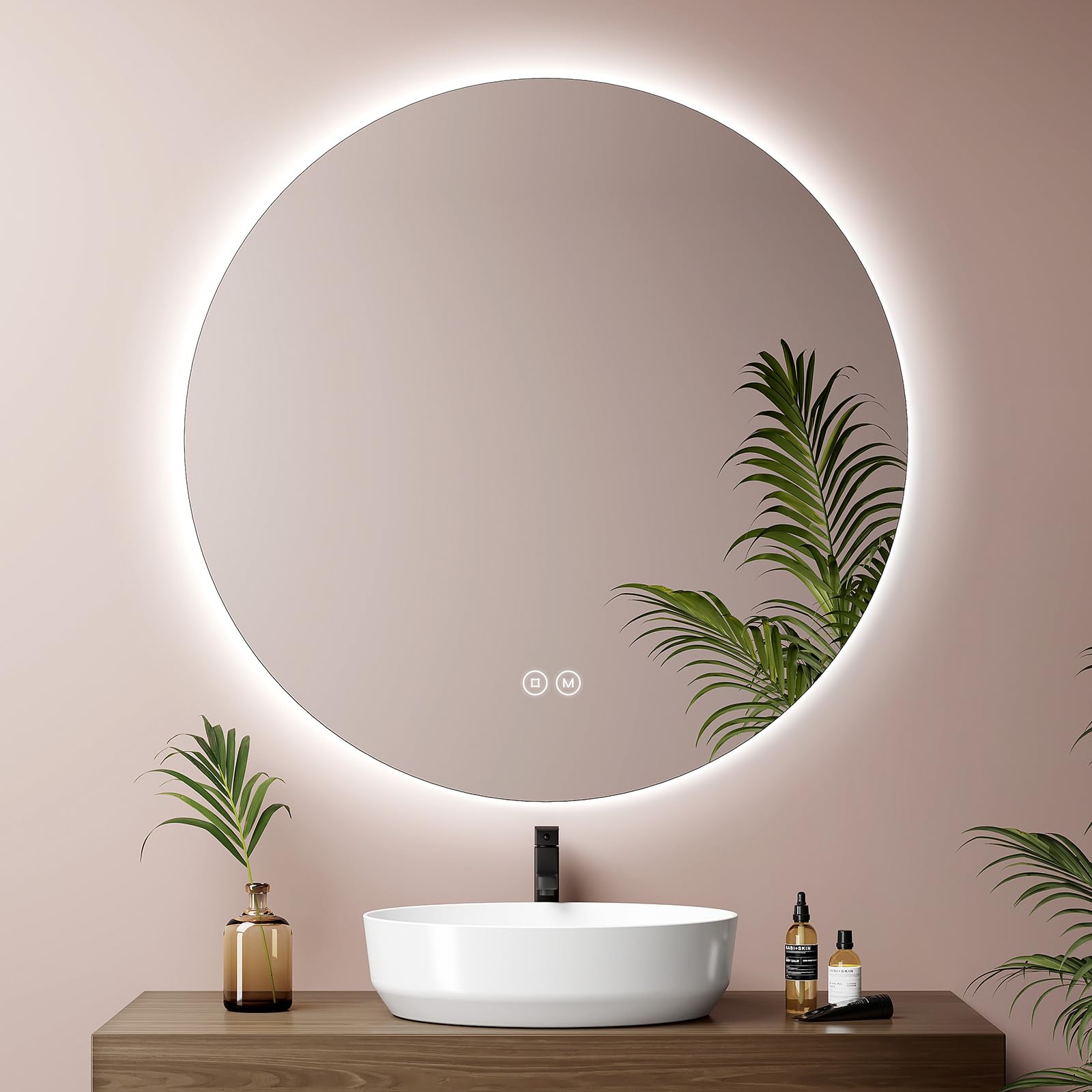 EMKE Espejo Baño con Luz Redondo 80 cm,Interruptor táctil