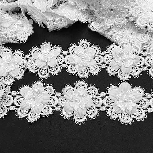 FQTANJU Cinta de borde de encaje de flores de 3 yardas para apliques de boda DIY costura manualidades
