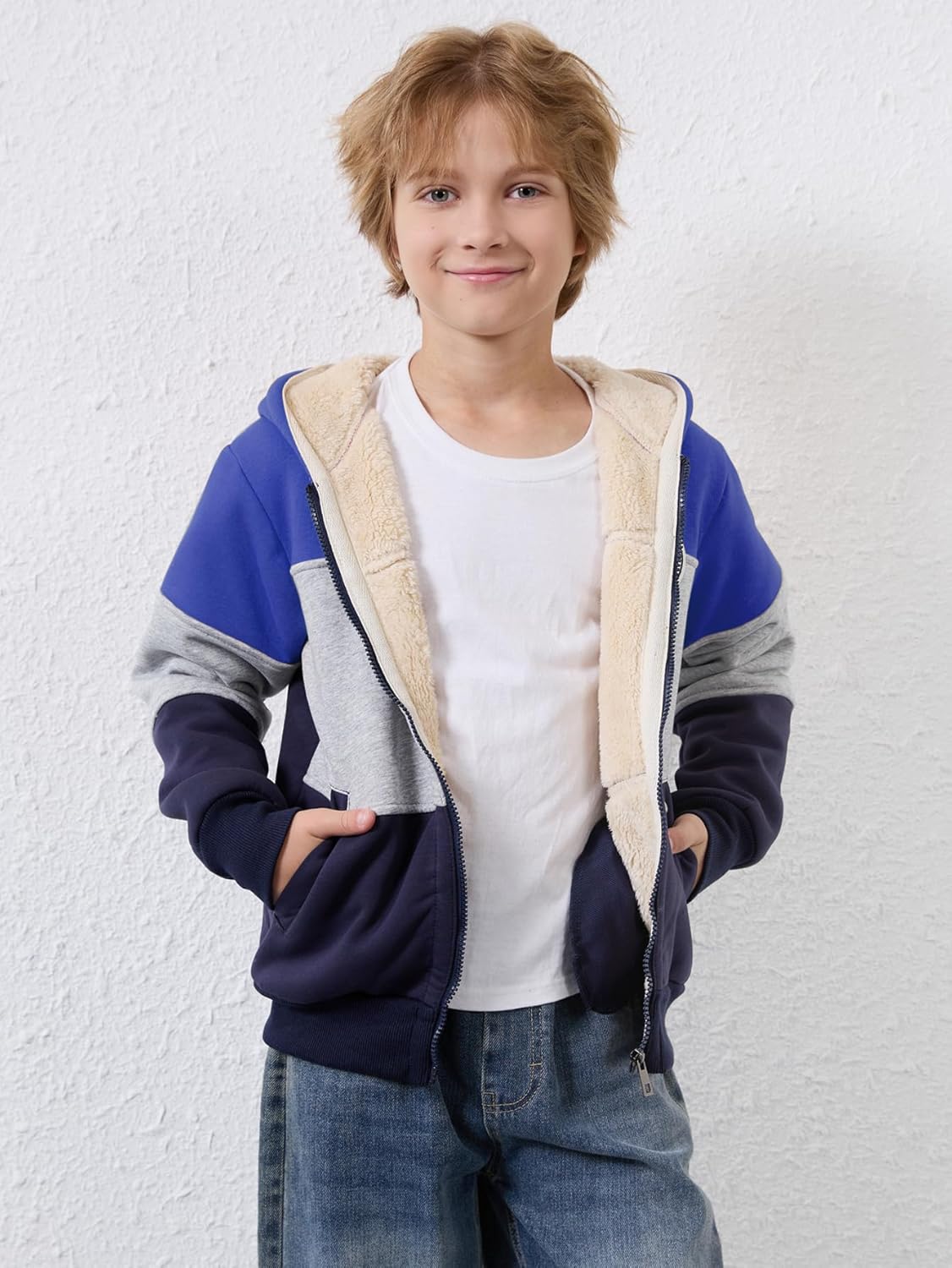 Gihuo Boy's Fleece Jacket Hoodie Sherpa Lined Jacket Zip Up Fleece Hooded Sweatshirt - Image 3