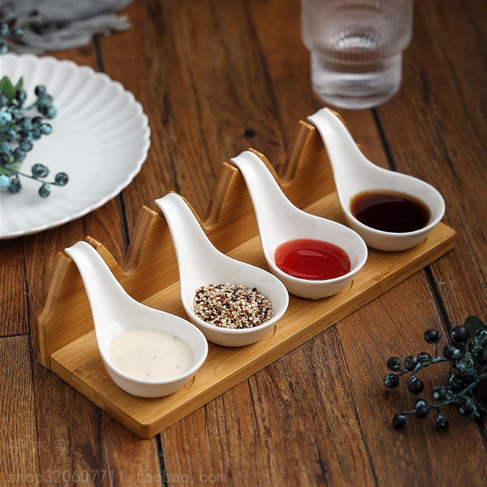 Ciotoline da Snack Ciotole in ceramica Ciotole for salse con vassoio da portata | Ciotole/piatti for salsa di immersione adatti for salse, cereali, insalate, dessert Set di 5 Piatti Snack Ceramica