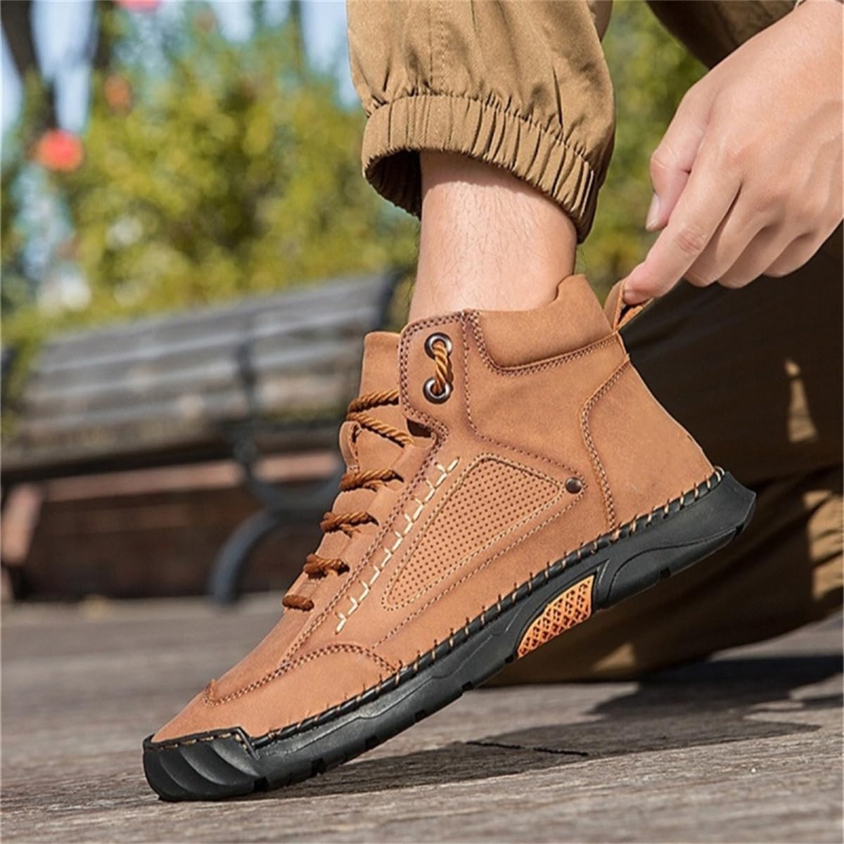 Bottes orthopédiques en cuir pour homme - Chaussures de marche - Imperméables - Soutien de la voûte plantaire - Antidérapantes - Pour l'extérieur