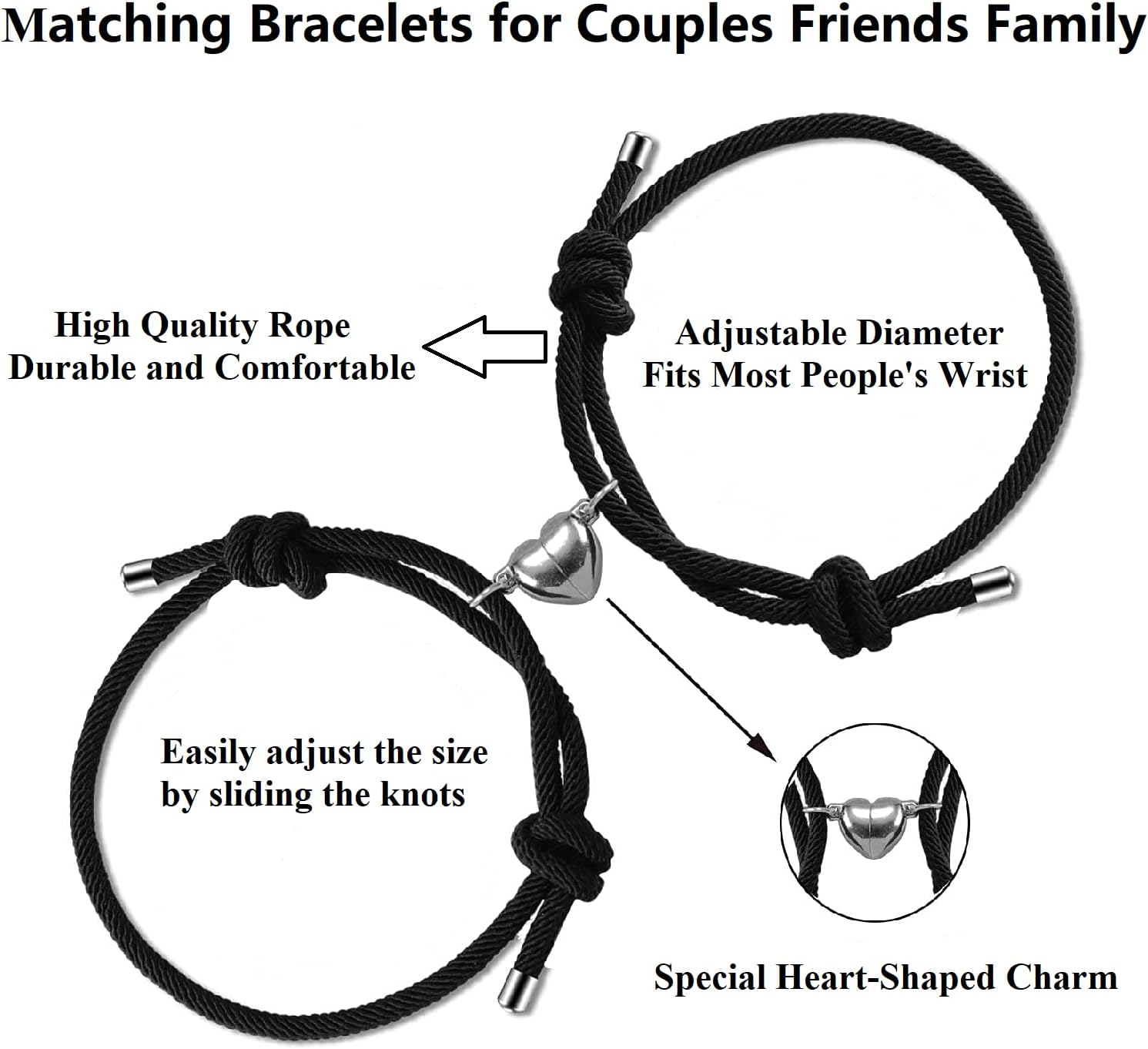 Dlihc Matching Heart Bracelets for Couples, Matching Couples Bracelets for Women Men, Valentines Gift for Boyfriend Girlfriend Best Friend