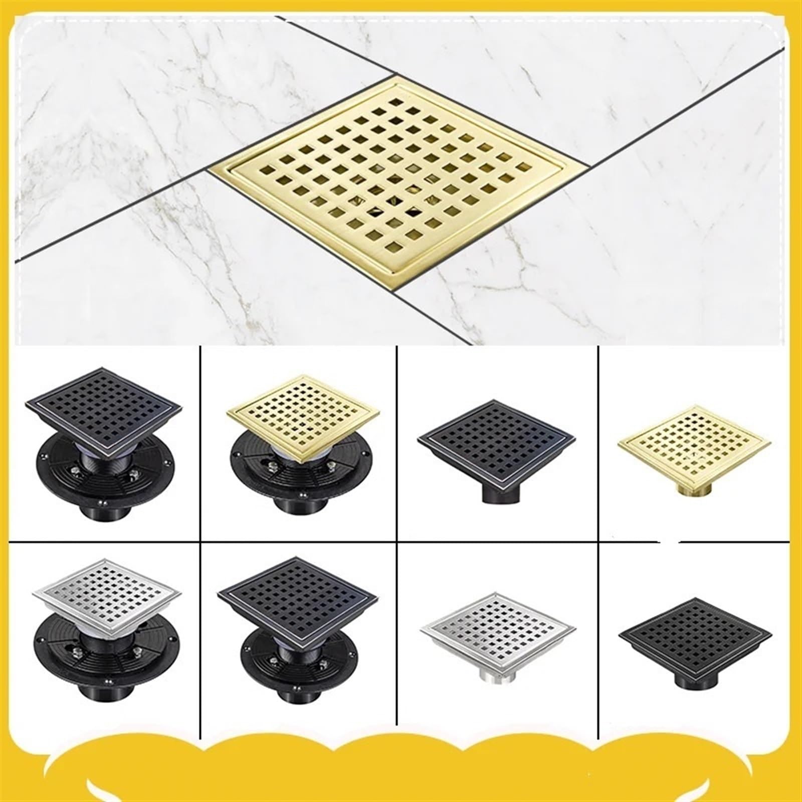 Rejilla desague ducha Desagüe de suelo de acero inoxidable, filtro antiobstrucción de alcantarillado cuadrado, cubierta de drenaje for fregadero, accesorios de Hardware for cocina y baño(11CMX11CM,Typ