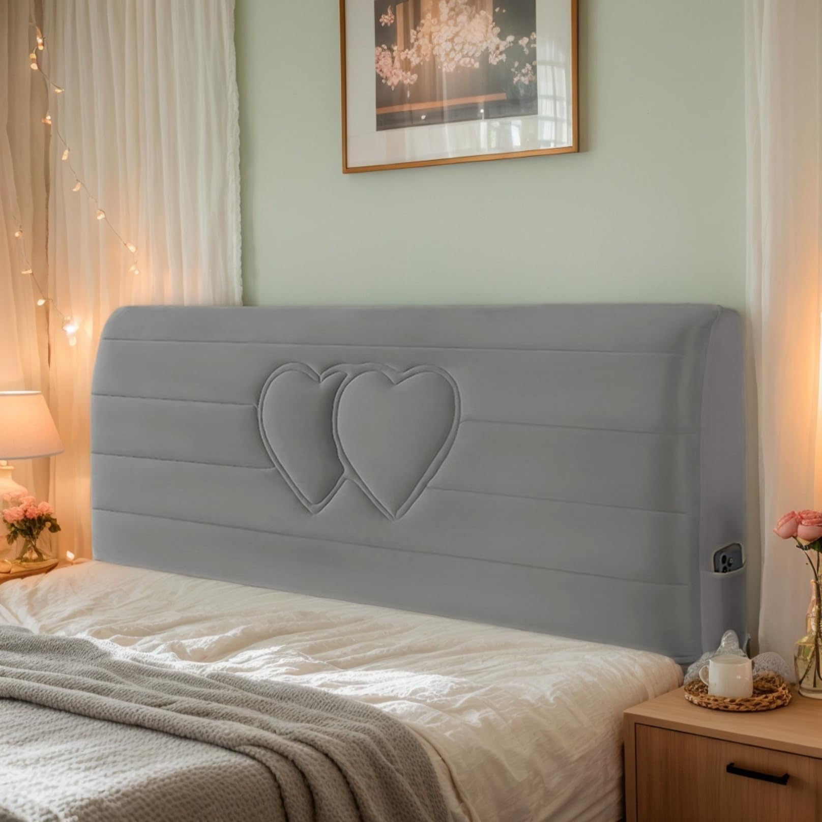 DOSYCOVUR Soft Velvet Headboard Cover for Single Double King Size Beds Thickened Washable Cushion Headboard Protector Full Cover Dustproof Modern Bedside Cover,Grey 2,210cm