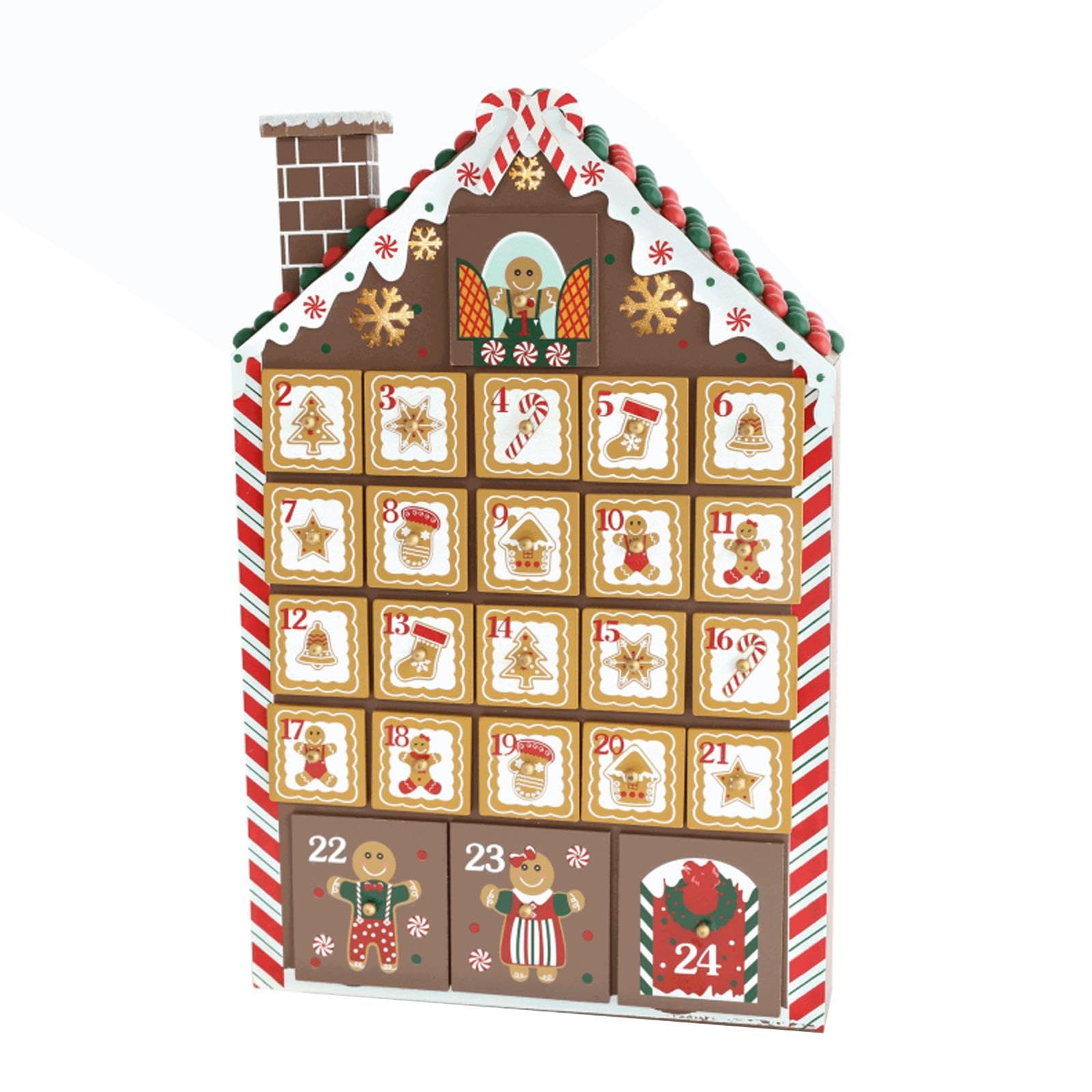 Colcolo Calendario de adviento navideño de Madera con 24 cajones y Luces LED para casa de Jengibre, Adorno de Mesa para Dormitorio, Sala de Estar, Estilo