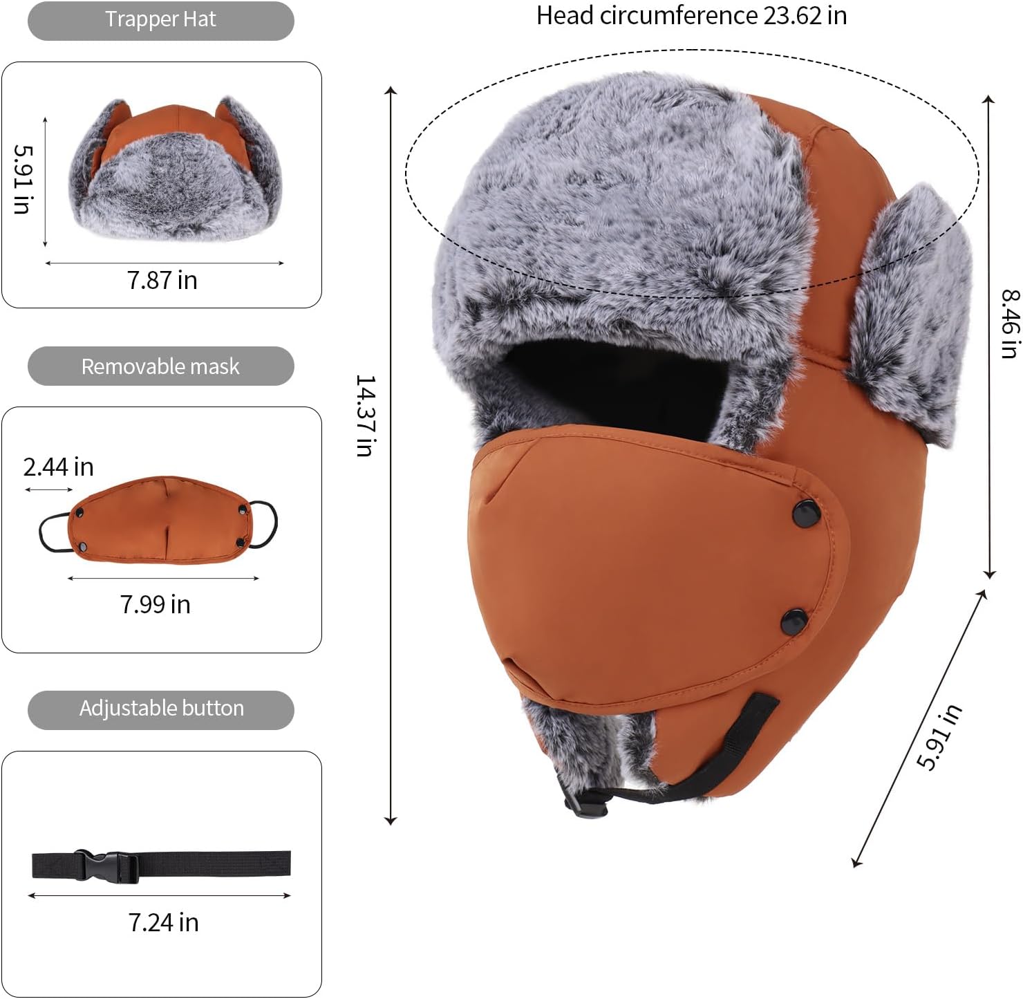 Trapper Hat Russian Ushanka Winter Hats for Men and Women，Windproof with Face Cover and Ear Flaps