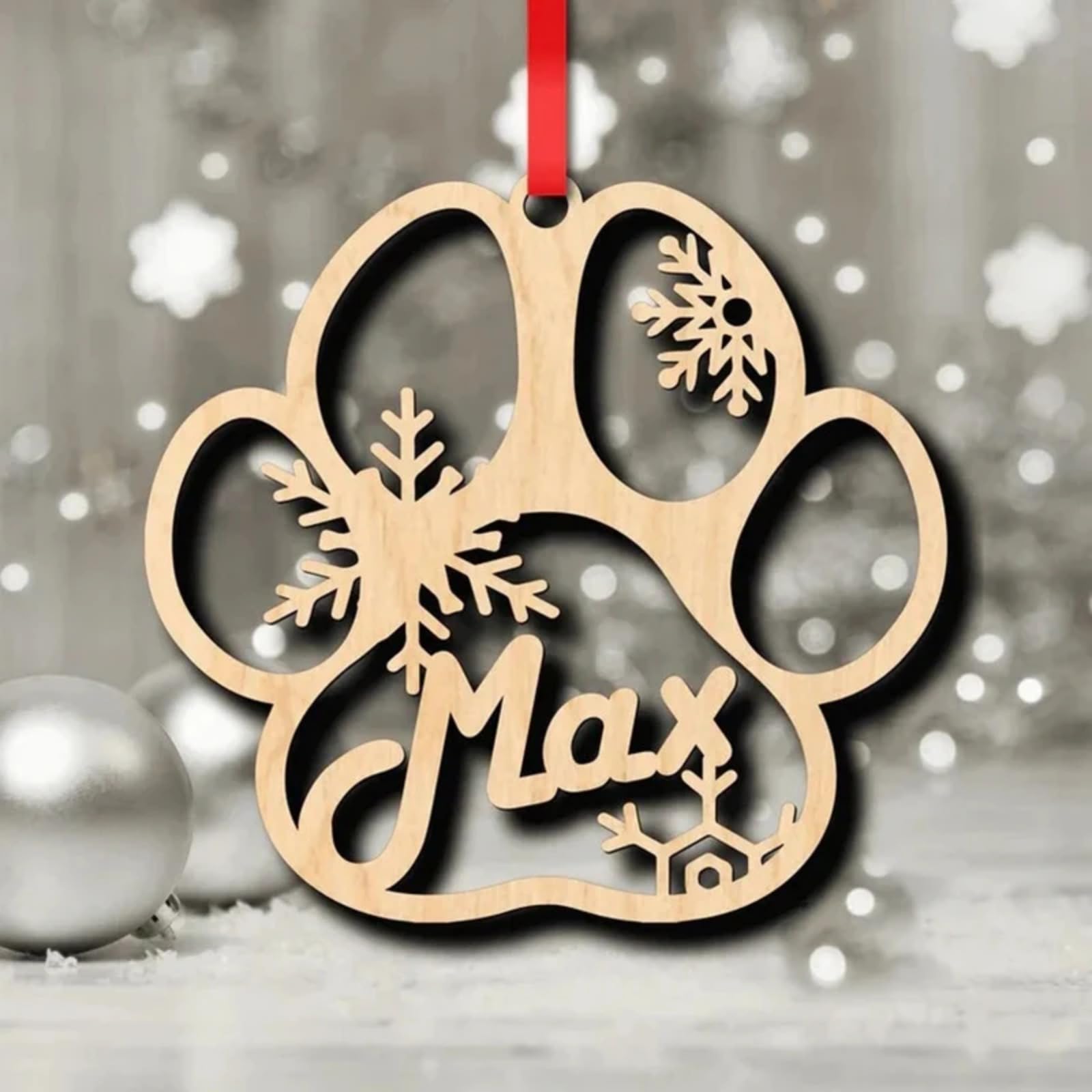 Personalised Dog Paw Christmas Tree Decorations,Custom Christmas Different Names Tree Hanging Wooden Bauble Ornament DIY Gift Wrap Tags (10pcs)