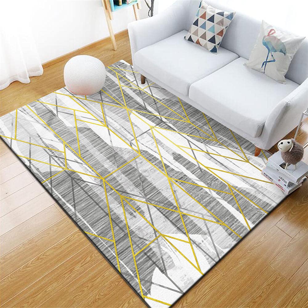 Tapis chambre enfant 80x120cm lavable et isolant au motif abstrait gris et jaune