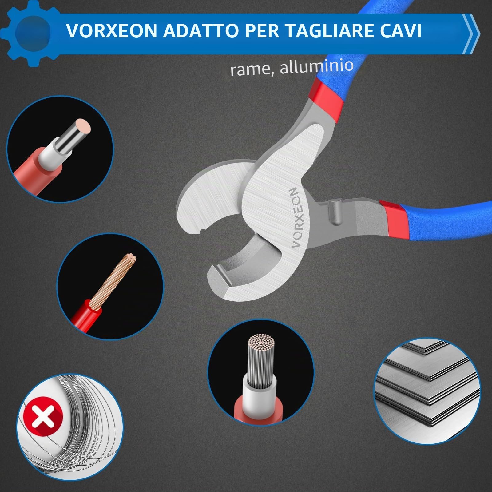 Tagliacavi 240mm, Wire Cable Cutters Acciaio 55#, Utensili da Taglio per Cavi Alluminio e Rame 0-70mm²