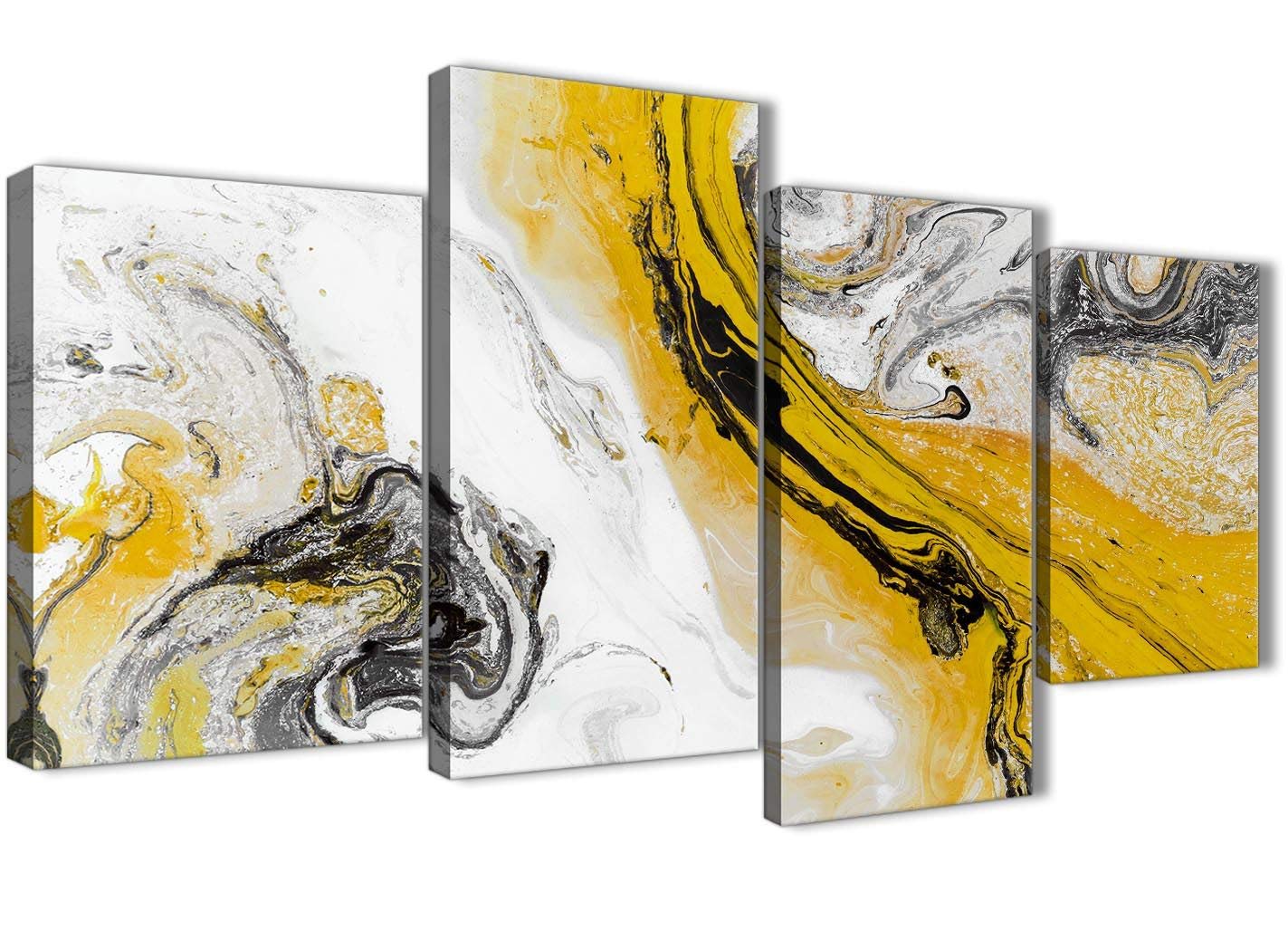 Large Mustard Yellow and Grey Swirl Abstract Bedroom Canvas Pictures Decor - 4462-130cm Set of Prints Wallfillers