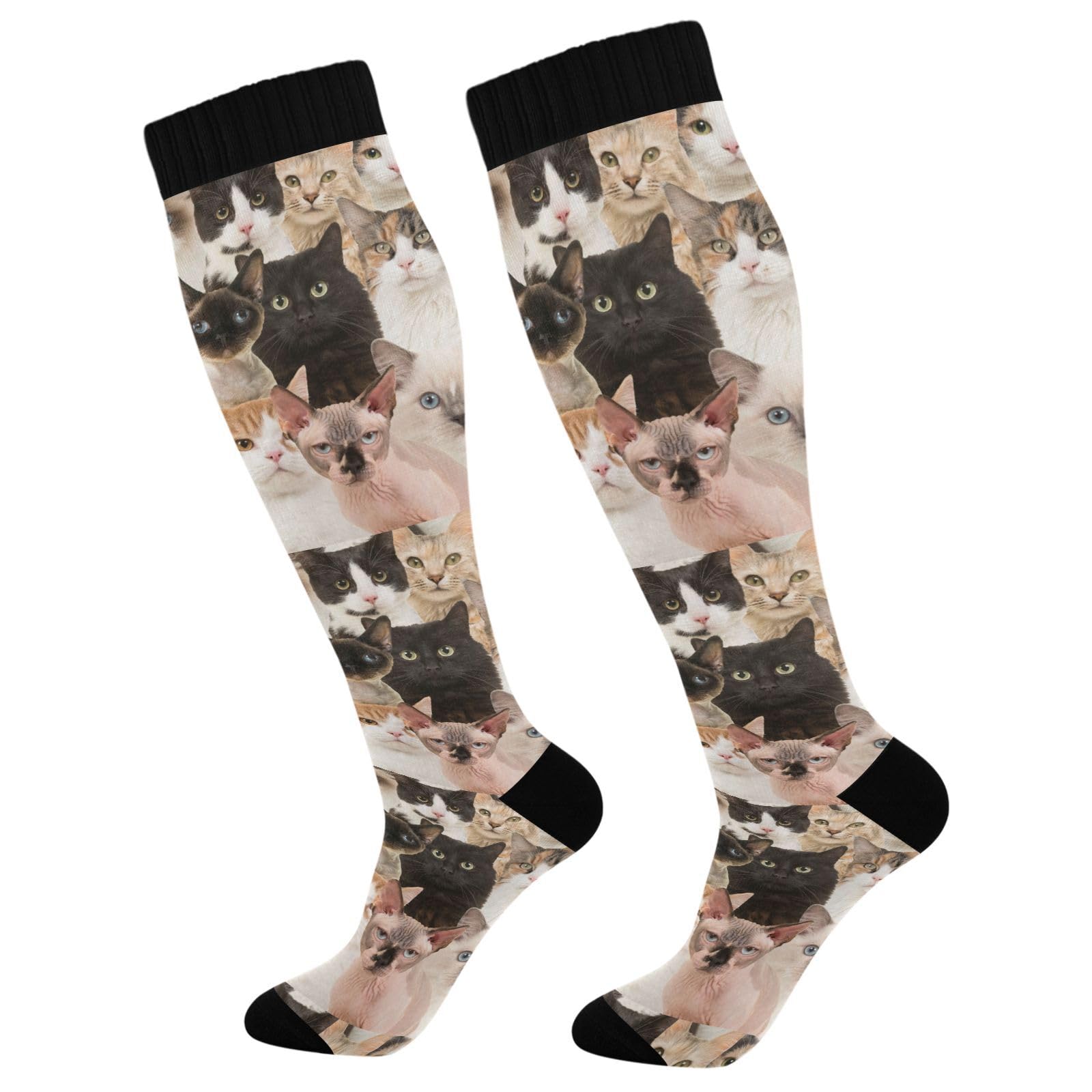 Ksajwzf Compression Socks for Men and Women Cute Cat Kitty Knee High Socks Support Cats Animals for Athletic Sport Running Hiking Fitness