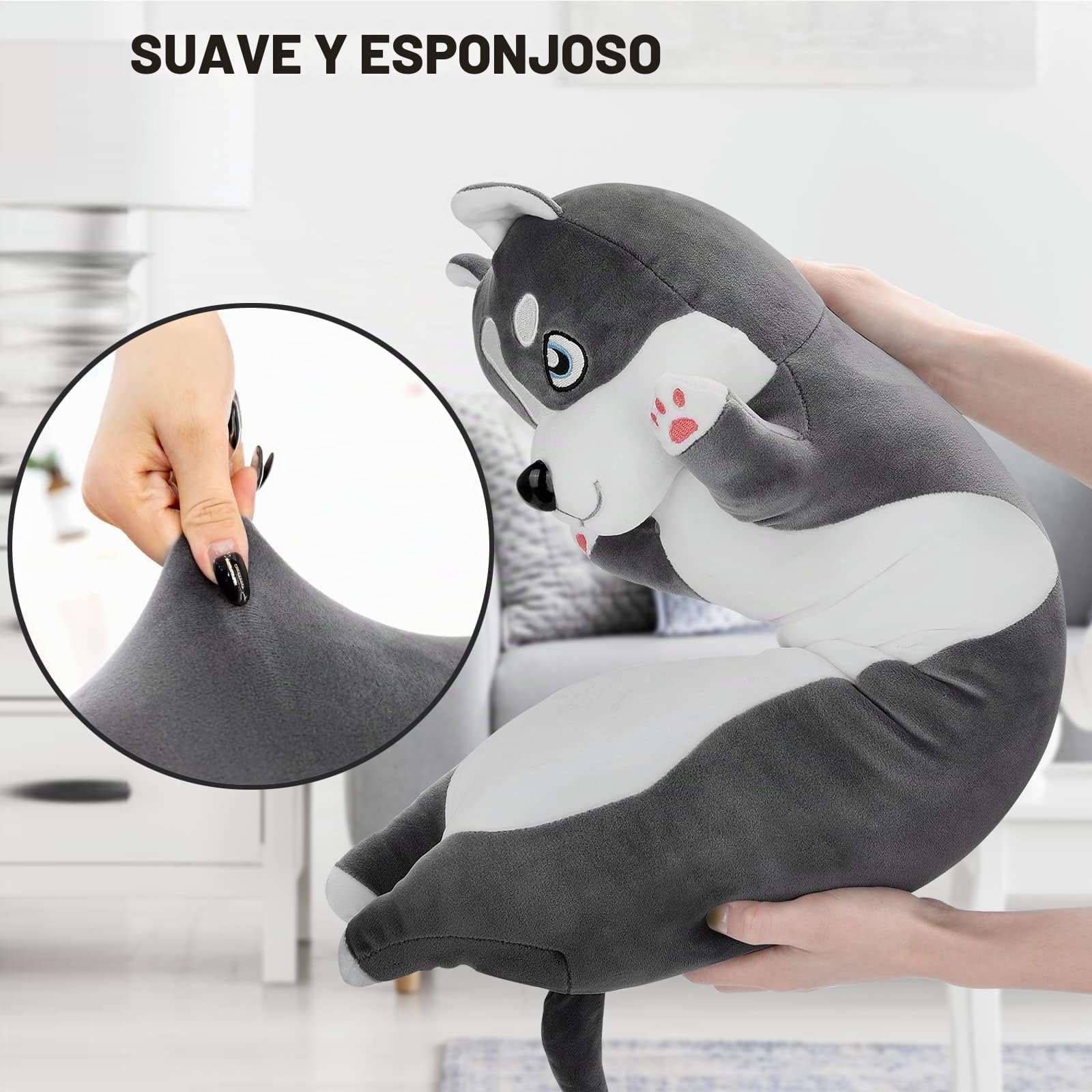 LEcylankEr Husky Peluche Suave Perro de Peluche (110cm) | Almohadas y Cojines de Animales de Peluches, Peluche Husky para Niños, Cumpleaños Navidad Día