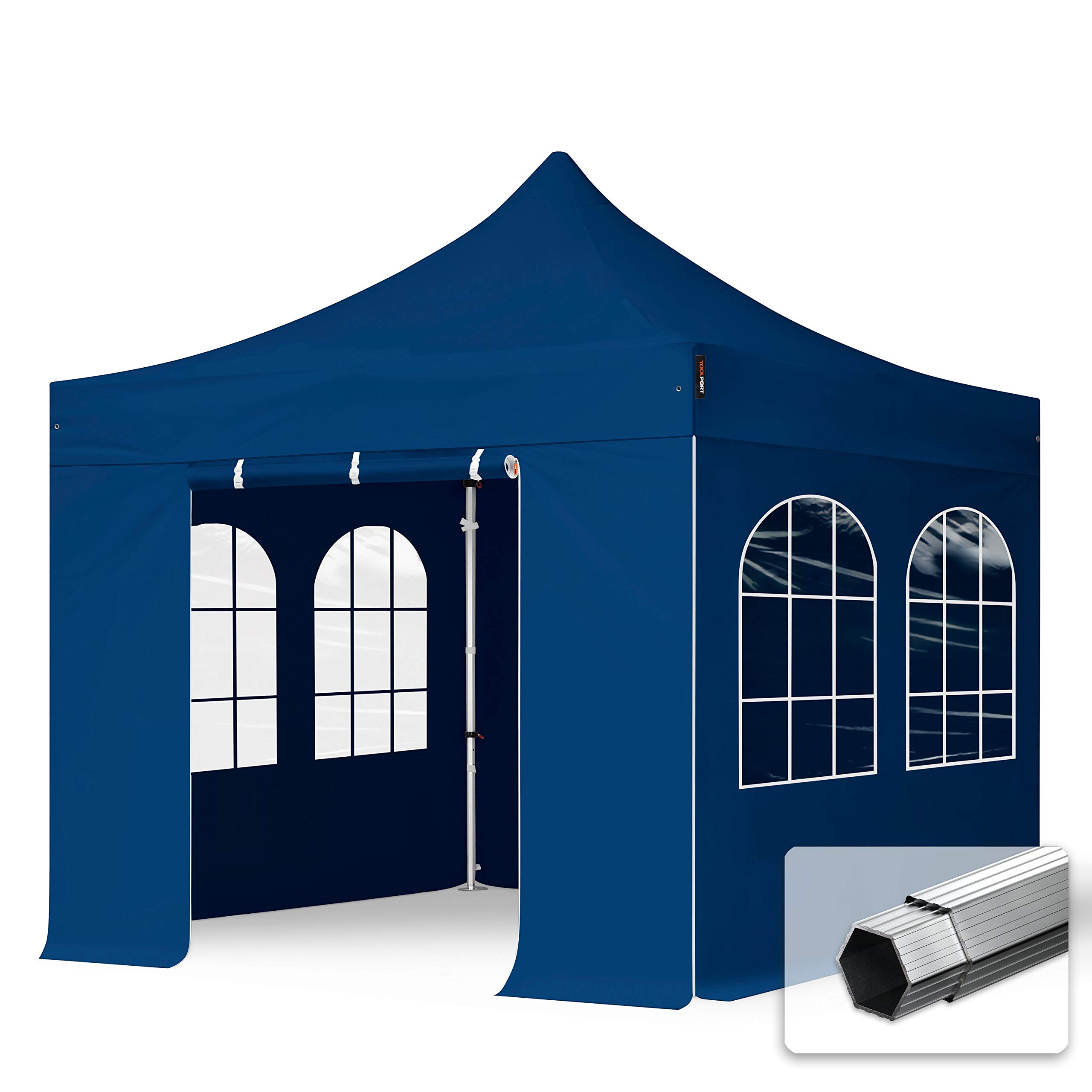 TOOLPORT 3x6m Gazebo Pieghevole Con Laterali  Finestre Panoramiche Premium Acciaio Blu Scuro 89527572