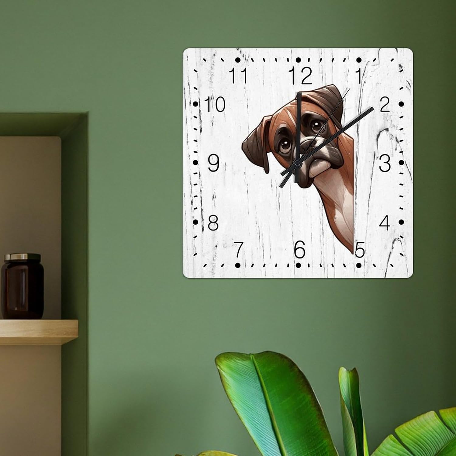 Wall Clocks Boxer Wall Clock Boxer Dog Peeking ASquare Corner Wall Clocks Non-Ticking Battery Operated Square Clock Pet Owner Gift Clocks for Living Room 15x15in