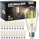 TJOY 20 Pack Vintage 8W ST58 LED Edison Light Bulbs, Dimmable, 60W Equivalent, 800Lumens, 2700K Warm White, E26 Base LED Filament Bulb, CRI80+, Antique Glass Style for Home, Bedroom, Office, Farmhouse