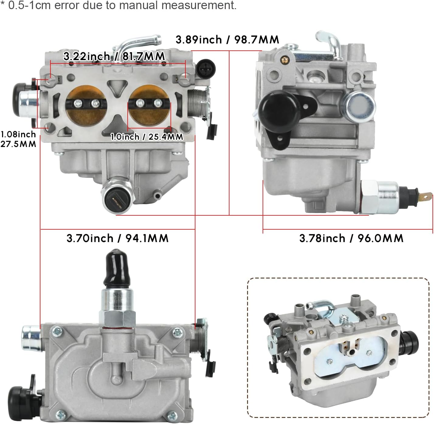 16100-Z9E-033 Carburetor Tune-Up Kit w/ 16700-Z6L-003 4-Nipple Fuel Pump Fit for Honda GX630 GX630R GX630RH GX660 GX690 GX690R V-Twin Cylinder Engines