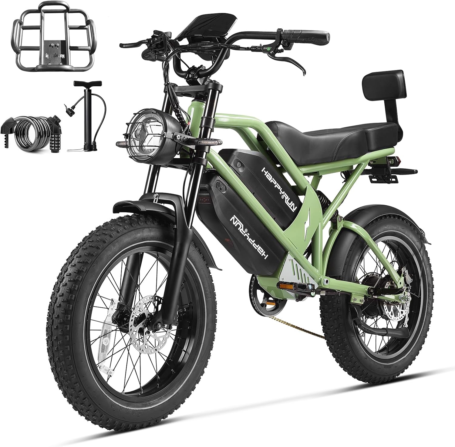 HAPPYRUN G70 Electric Bike for Adults,2000W 48V38Ah Detachable Dual Battery Ebike for Adults 85+ Mile 36MPH Top Speed E Bike All Terrain 20" Fat Tire Electric Dirt Bike