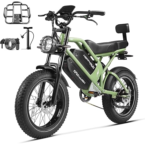 HAPPYRUN Electric Bike for Adults, 2000W Motor 48V 38Ah Removable Detachable Dual Battery, 20" Fat Tire Ebike (G70 Green)