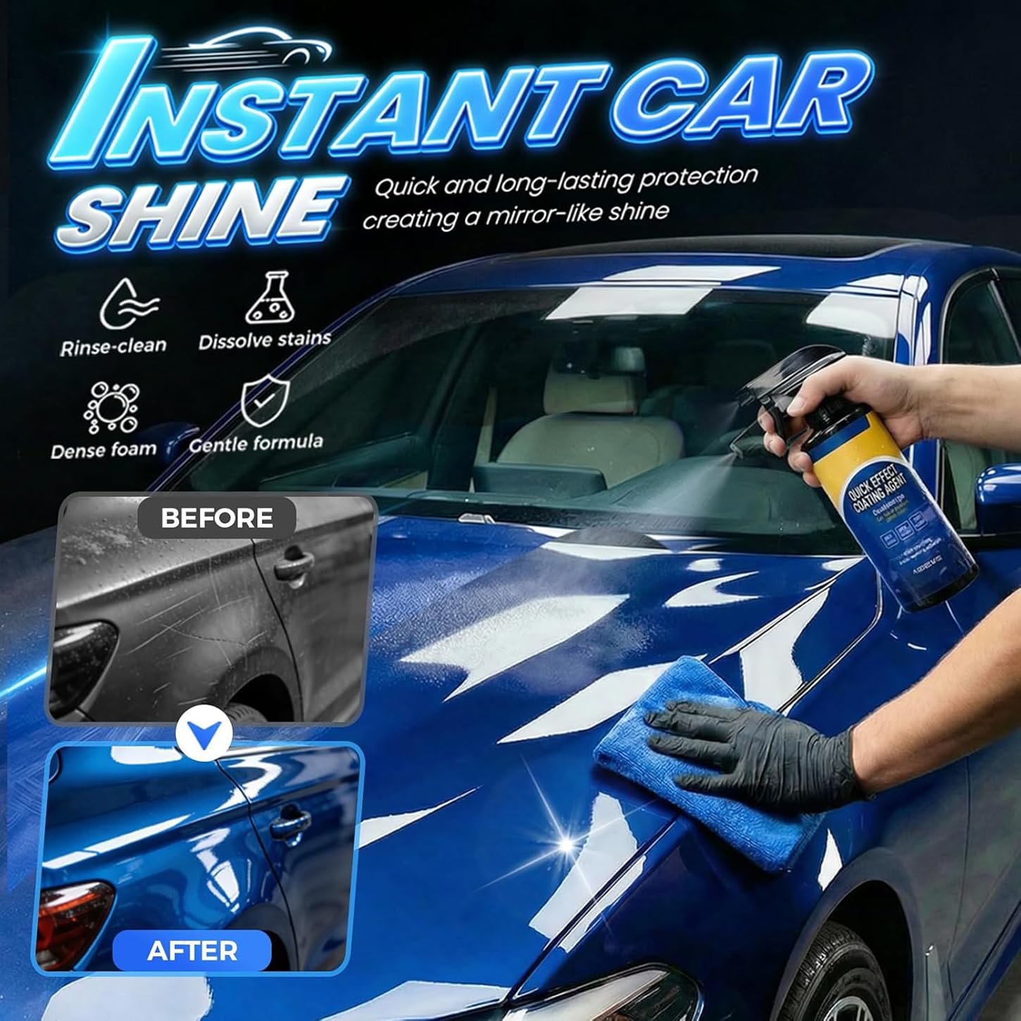 2026 New Car Coating Spray, Quick Effect Coating Agent for Car,Quick Effect Ceramic Wax Polish, Waterless Wash & Scratch Repair Spray, Removes Oil Film, Enhances Gloss & Hydrophobic Protection(2PCS) — view 4