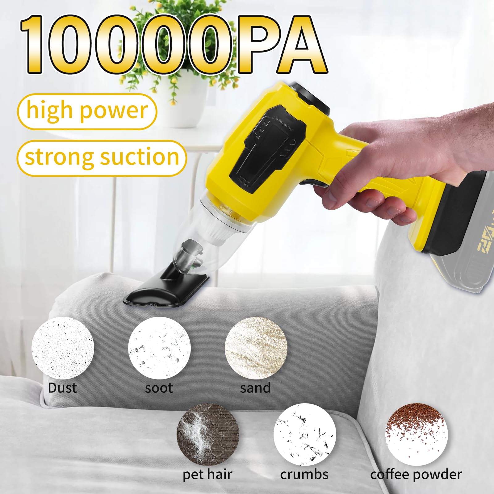Aspirapolvere Portatile Senza Fili 120W – Compatibile Con Batterie Dewalt 20V Max, 8KPa, Contenitore 600ml, Per Casa E Auto