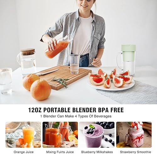 Miniatura 2 de Licuadora portátil para batidos y licuados, recargable por USB, exprimidor personal de 6 cuchillas con asa, mini licuadora fácil de limpiar de 12