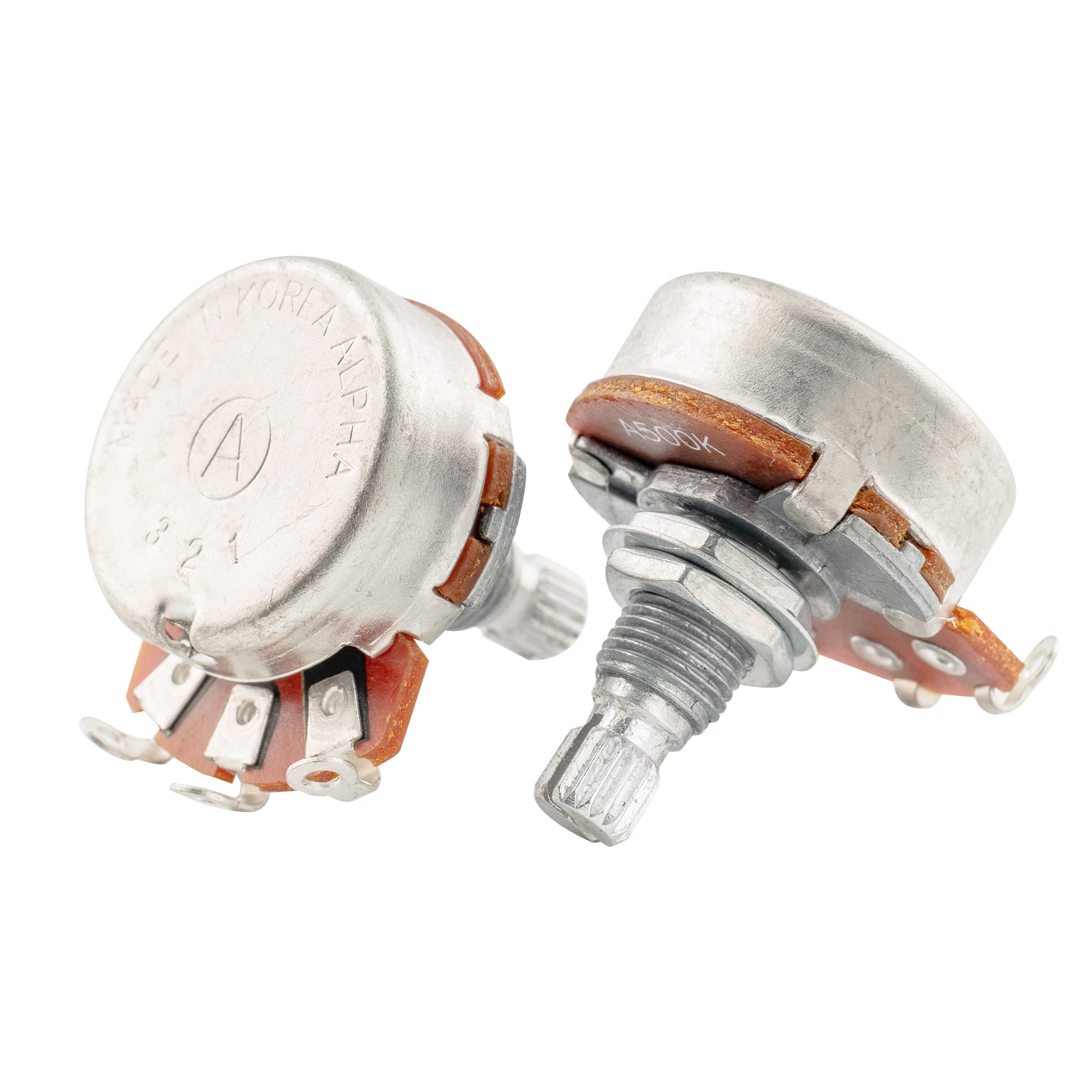 Alpha A500K Pots Metric Split Standard Shaft 9.5mm Audio Taper Potentiometers for LP/SG Style Electric Guitar Bass (Set of 4) - Image 3