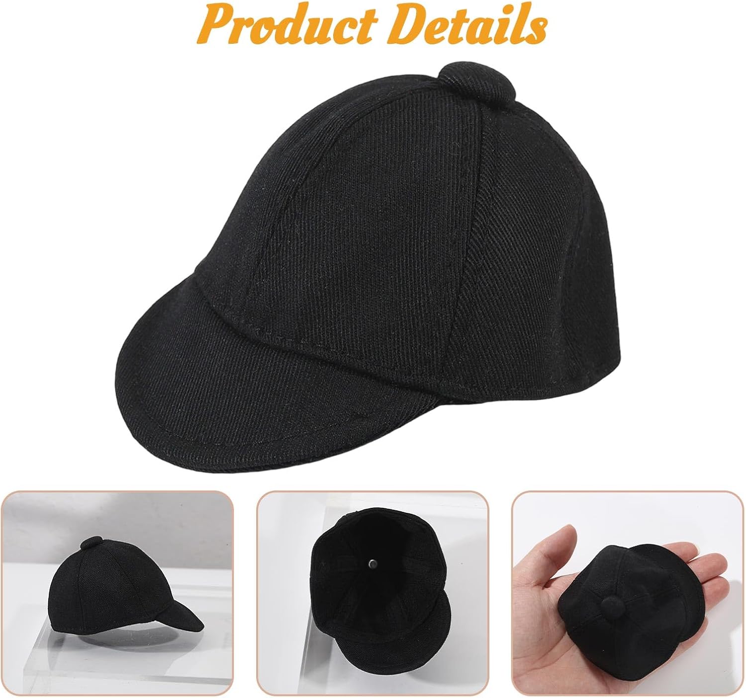 beinkmake Plush Doll Mini Cap Cloth Baseball Cap for 10cm Plush Tiny BJD Dolls Hat Dress Up Accessory, Black