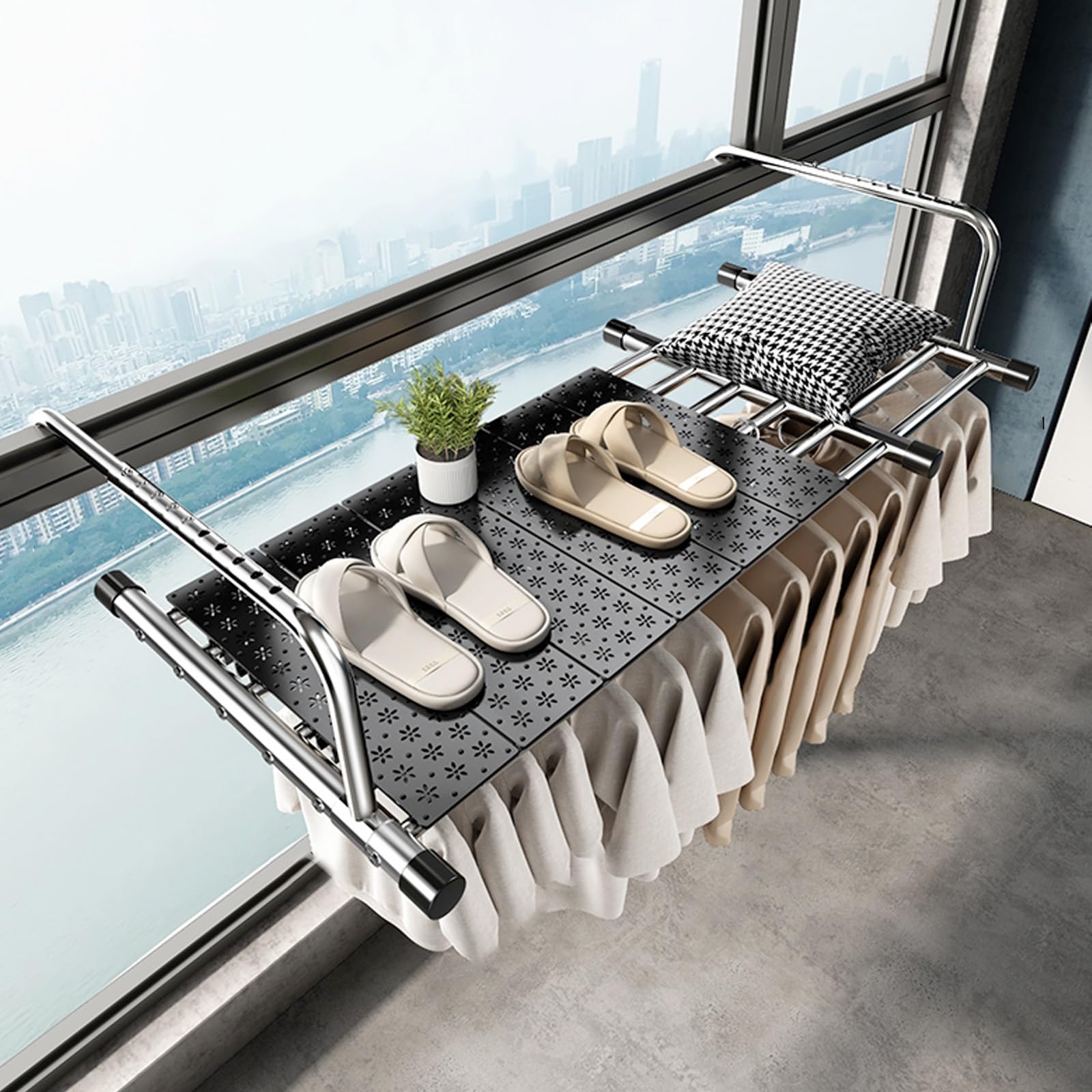 Verstellbarer Wäscheständer aus Edelstahl für den Innenbereich, geeignet für Heizkörper, Balkone und Treppen; Faltbarer Ständer, eine platzsparende Wäschelösung.