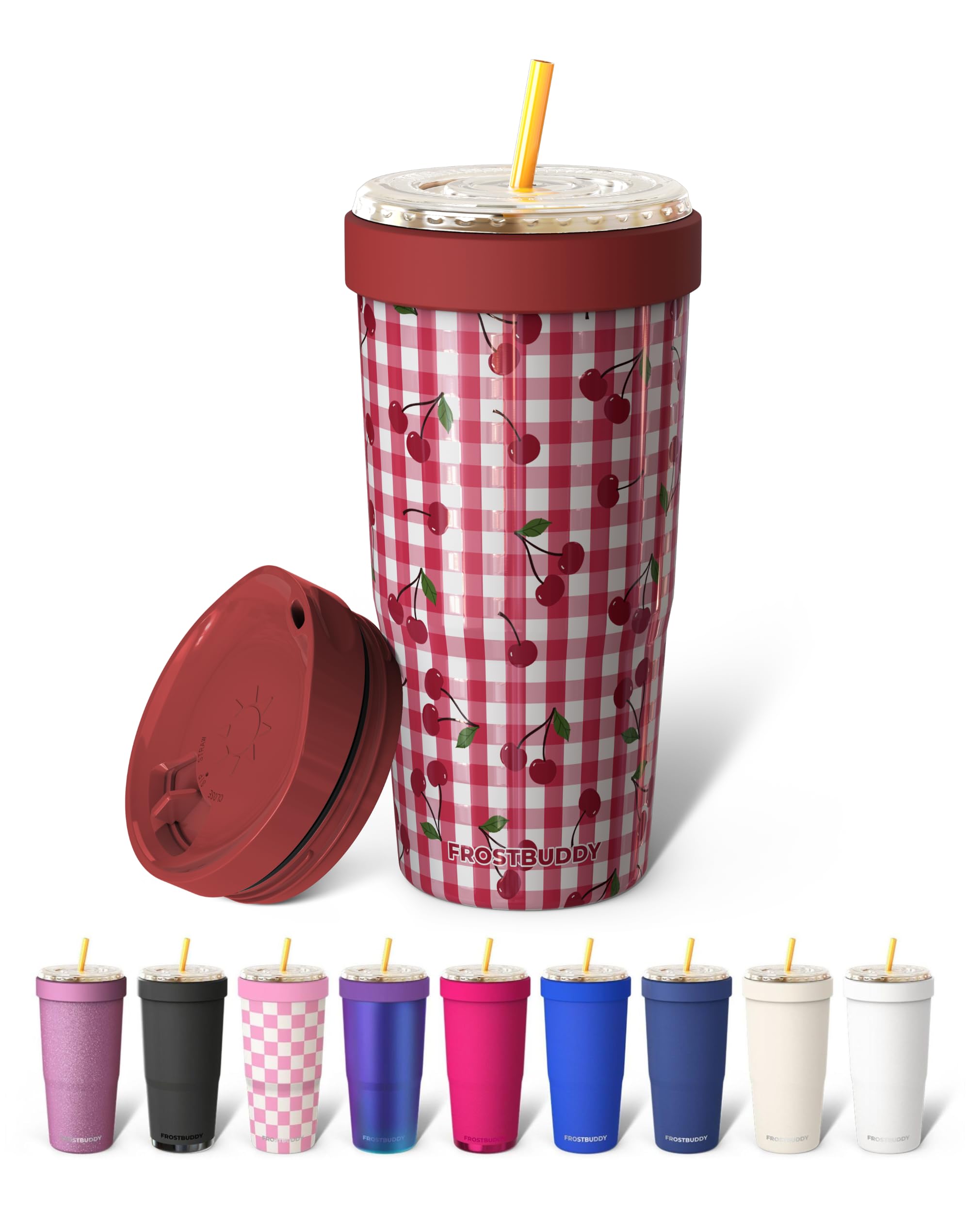 Frost Buddy Togo Buddy 30oz Tumbler - Spill-Proof Flip Lid (Cherrygingham)