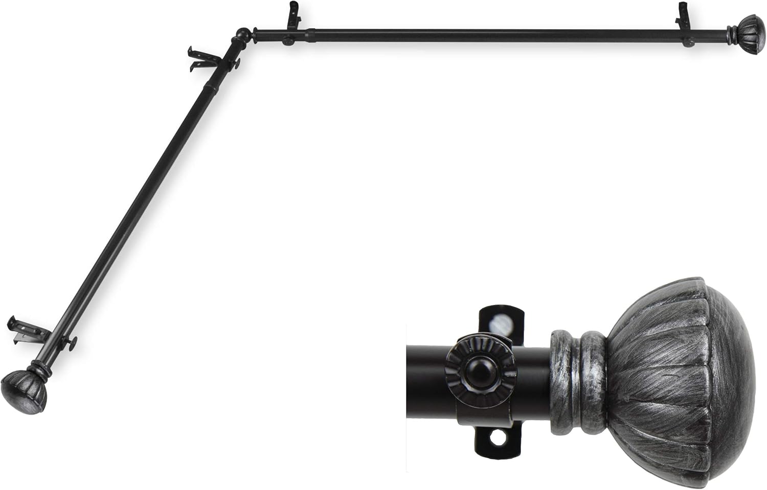 A&F Rod Decor - Flower Corner Window Curtain Rod 120-170 inch (Each Side) - Black