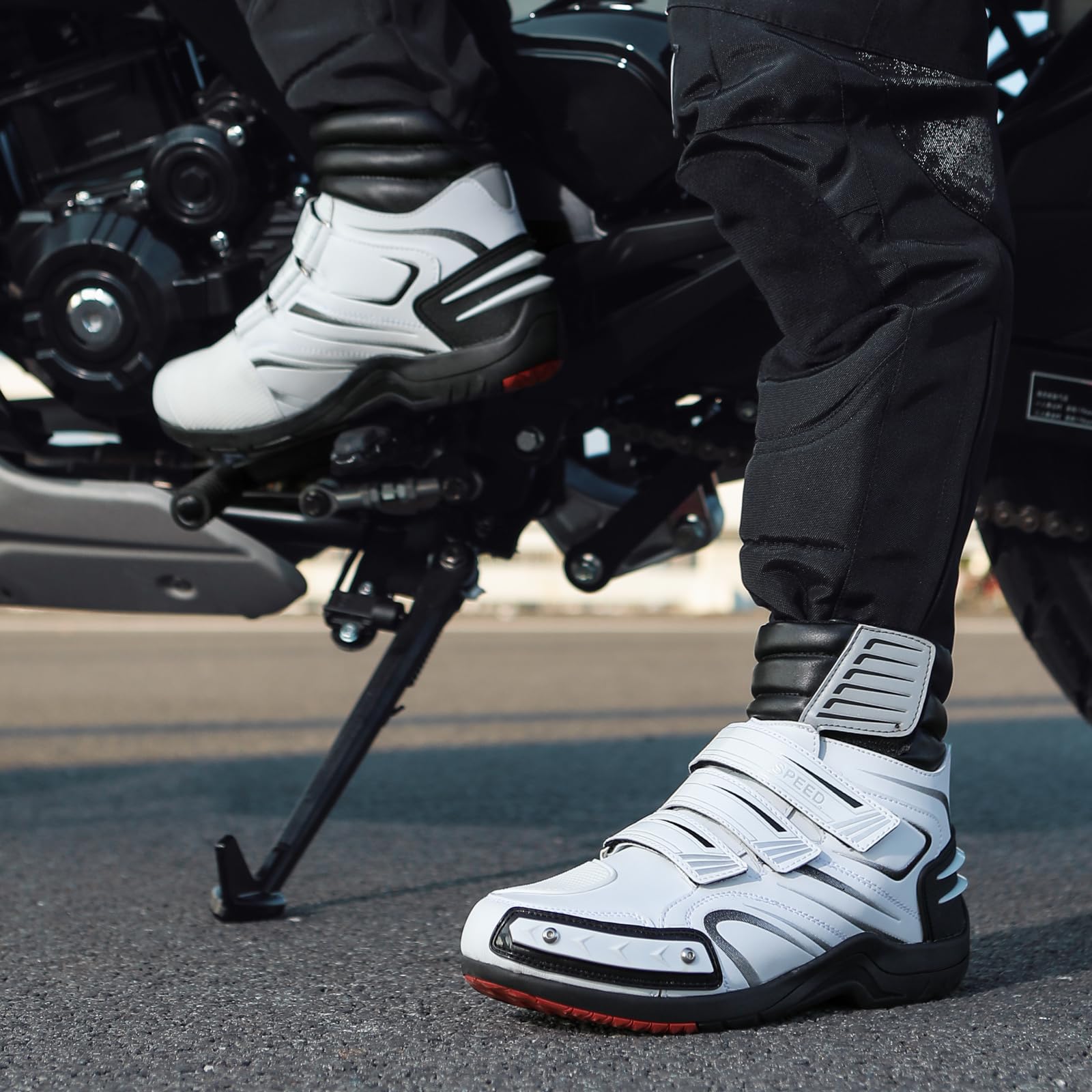 Scarpe da Moto Stivali da Moto da Strada da Uomo Autoadesivi con Supporto per La Caviglia per La Guida in Viaggio