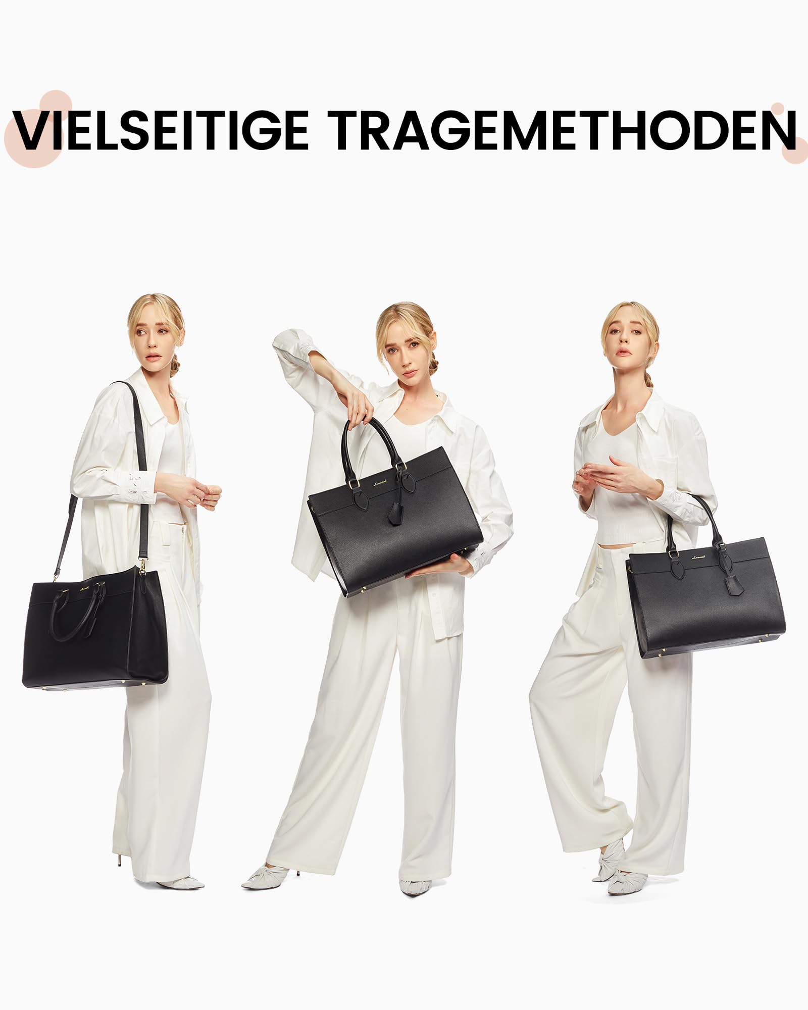 LOVEVOOK Laptoptasche Damen 15,6 Zoll Wasserdicht PU Leder Shopper Tasche Schwarz