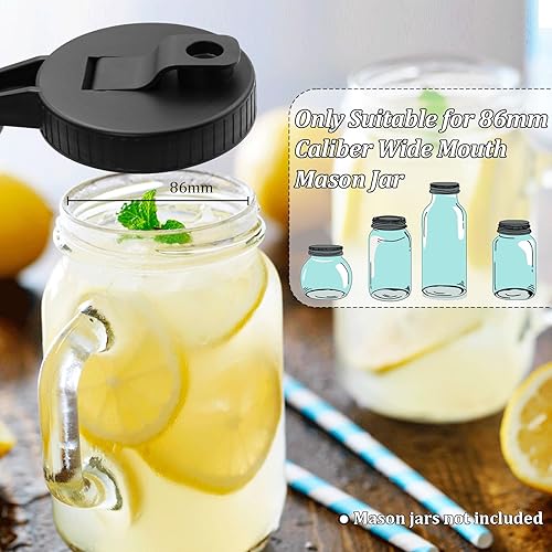Miniatura 4 de 2 tapas de tarro Mason con asa, tapa hermética a prueba de fugas, tapa abatible, reutilizable, de boca ancha, para beber y almacenar alimentos