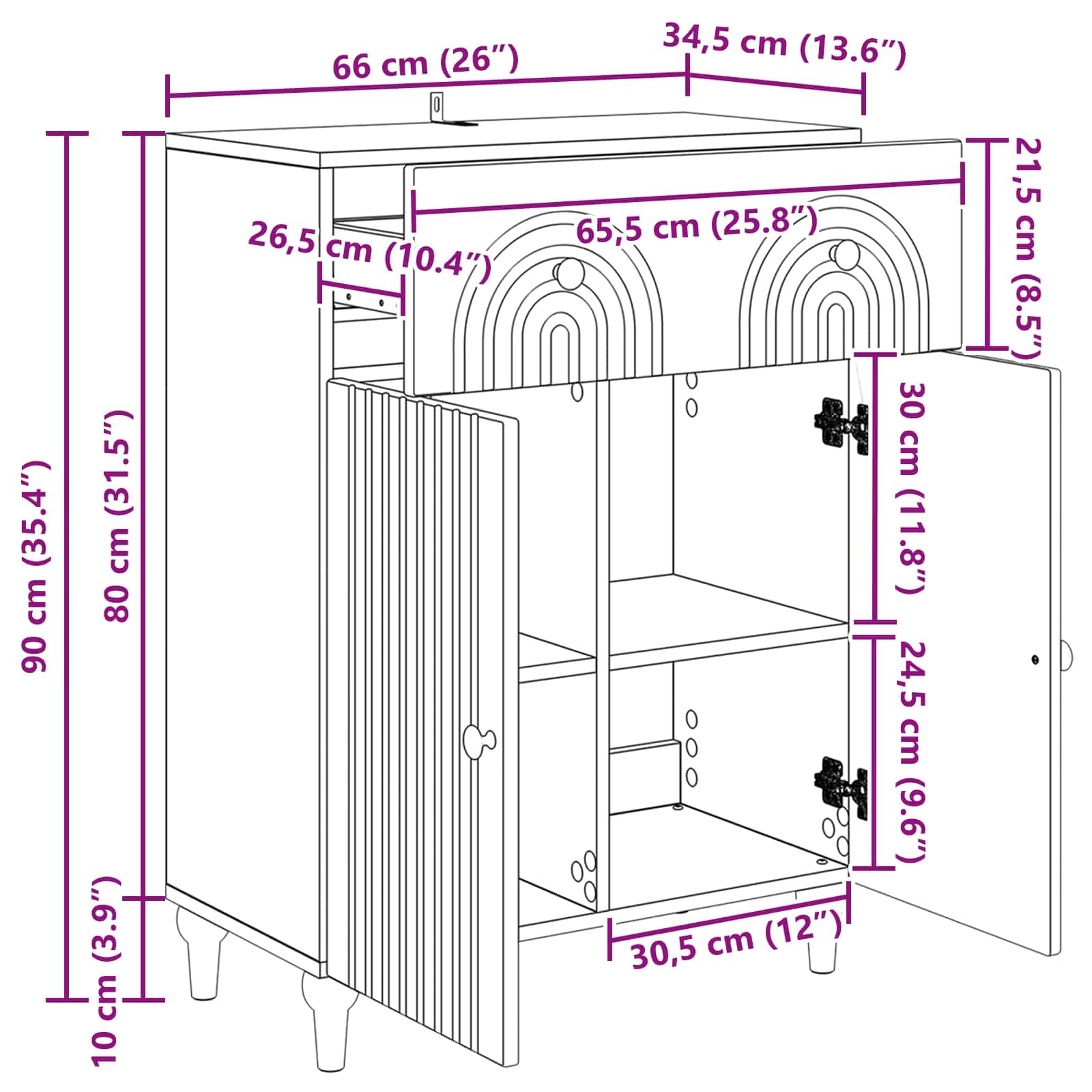 Credenza nera, 66 x 34,5 x 90 cm, comò con cassetto