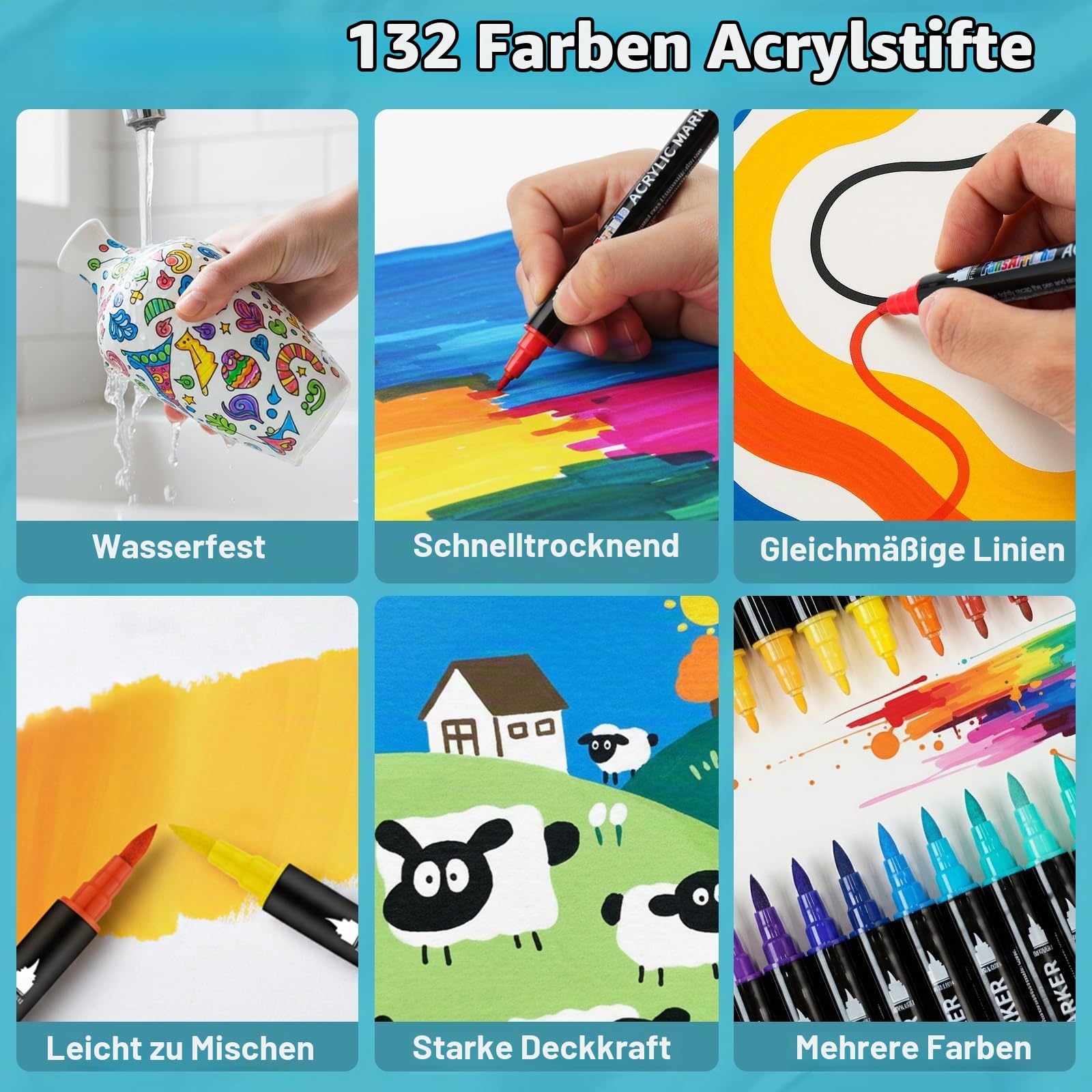FansArriche 132 Farben Acrylstifte mit Doppelspitze,
