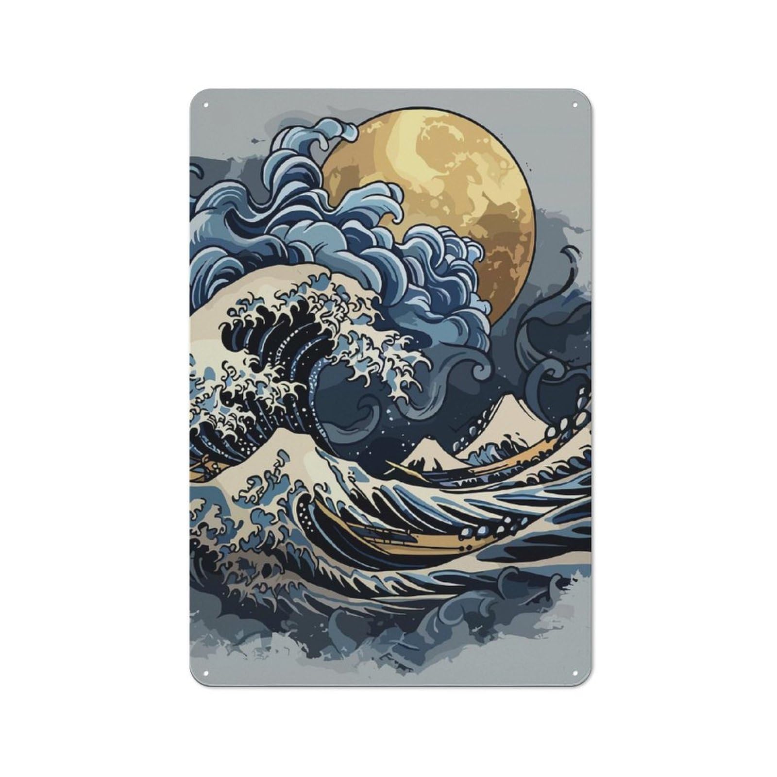 Junmoney The Great Wave Kanagawa Inspired Art Nostalgic Decorative Tin Sign 30X20cm Featuring Old Style Wall Plaque For Kitchen, Hallway, Bar Or Small Cafe