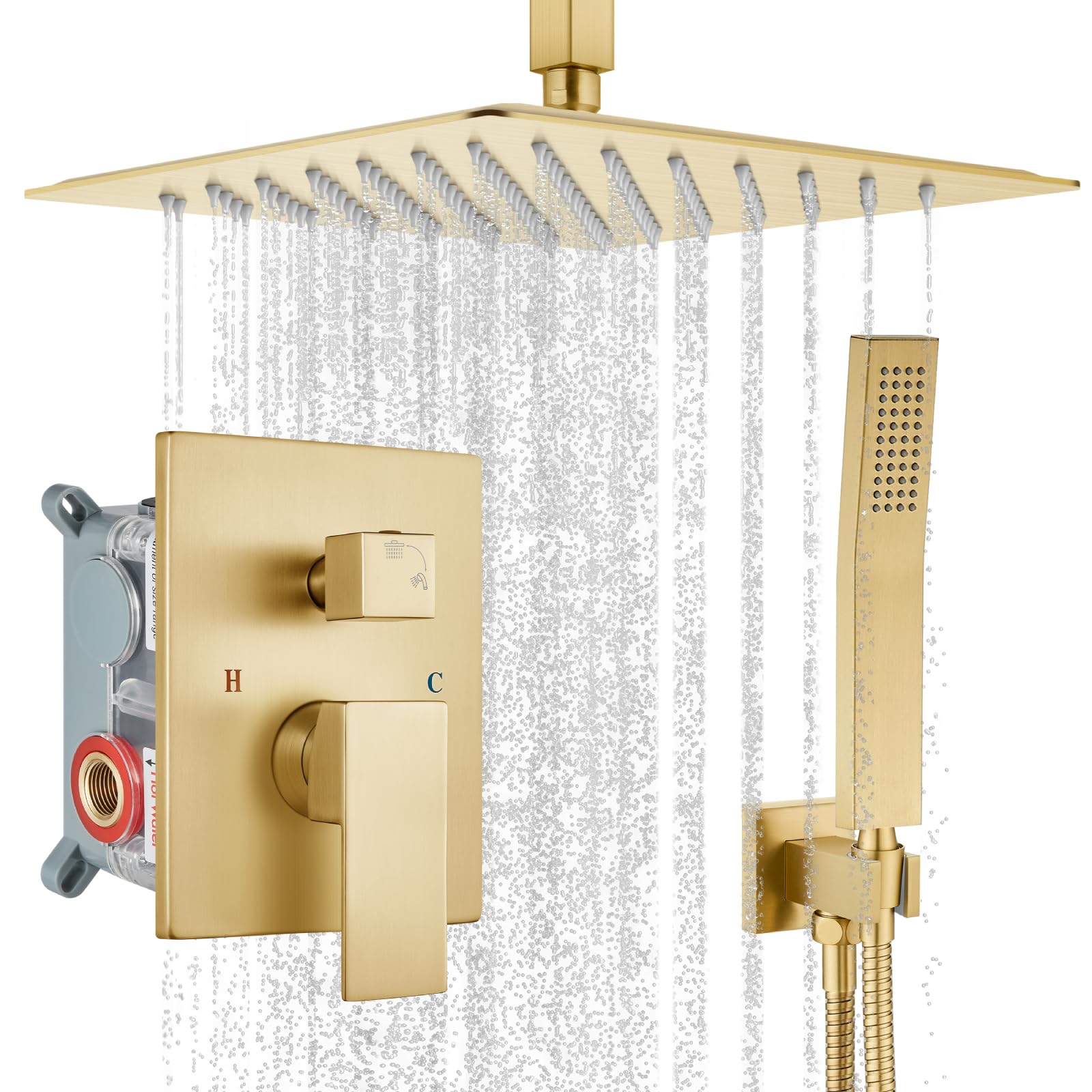 Mitigeur haute pression avec douche à effet pluie 2 fonctions et tête carrée 30,5 cm